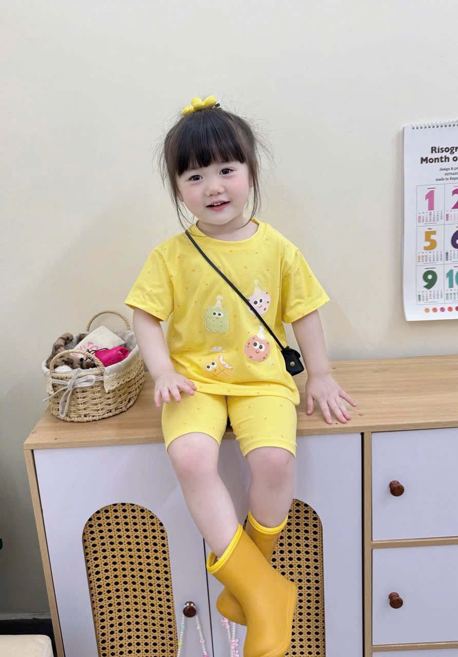 G947 - SET 3 BỘ ĐÙI BÉ GÁI HOẠT HÌNH MICKEY vàng be kẻ