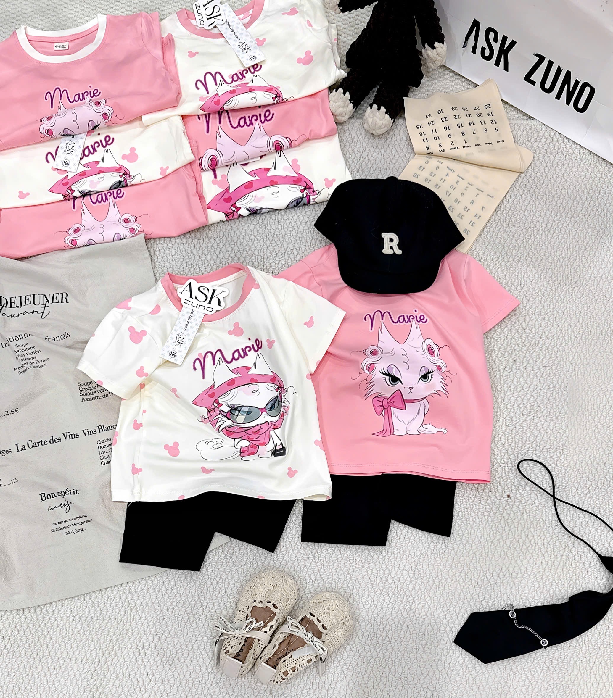 G974 - SET 2 BỘ ĐÙI BÉ GÁI MÈO Marie QUẦN LEGGING ĐEN