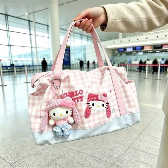 (chờ) PK315 - TÚI XÁCH HELLO KITTY KẺ HỒNG