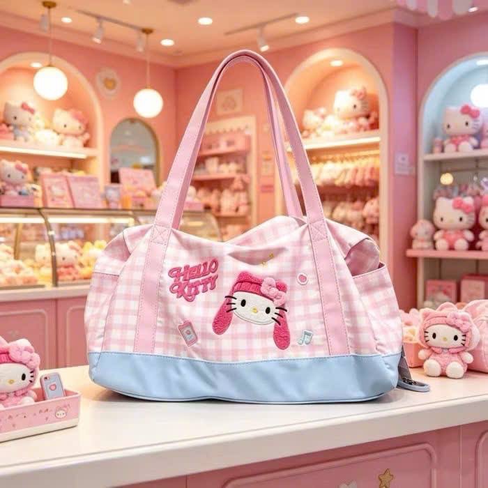 (chờ) PK315 - TÚI XÁCH HELLO KITTY KẺ HỒNG