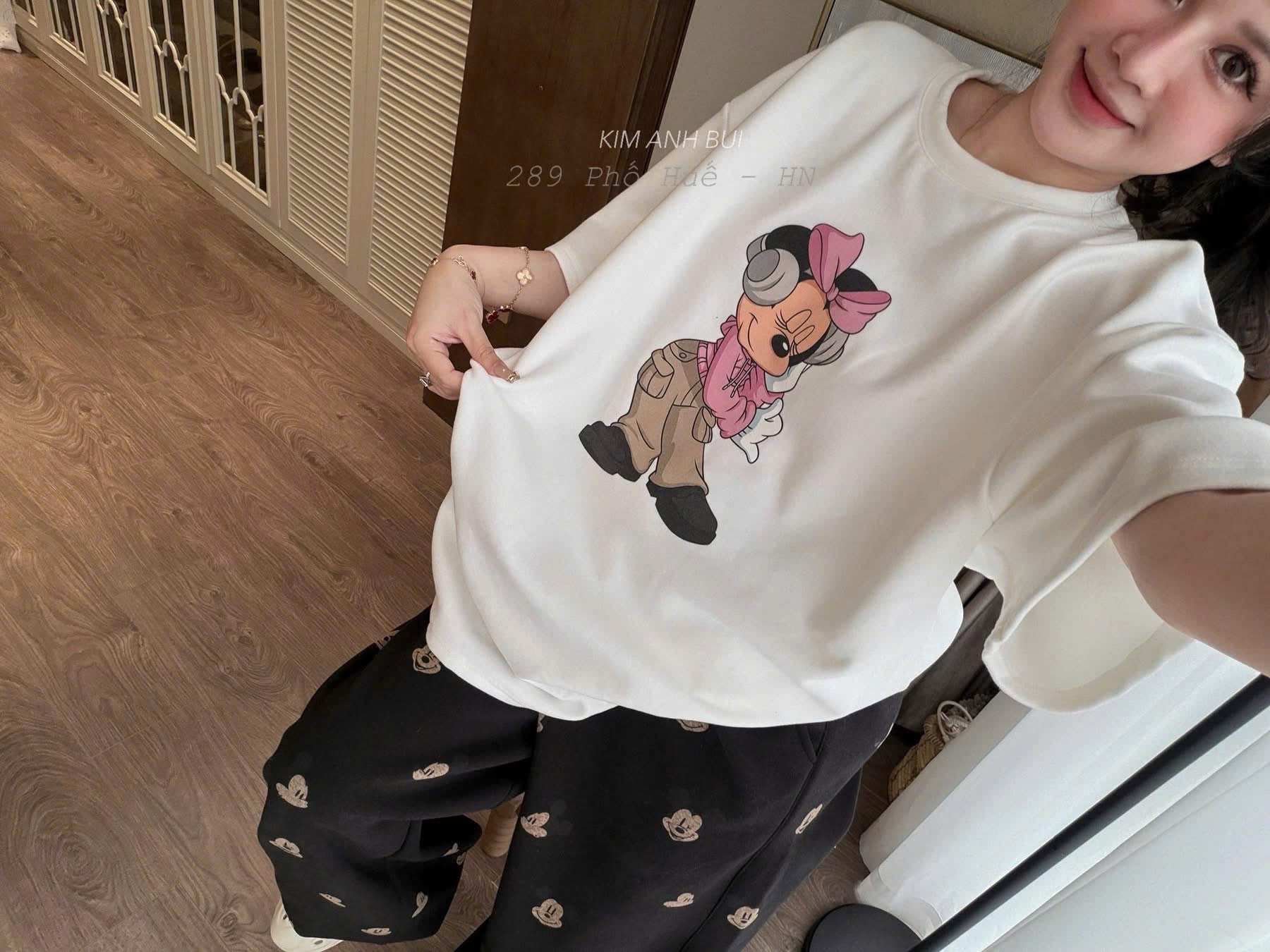 S297 - BỘ NỮ ÁO TRẮNG MICKEY QUẦN ĐEN GẤU