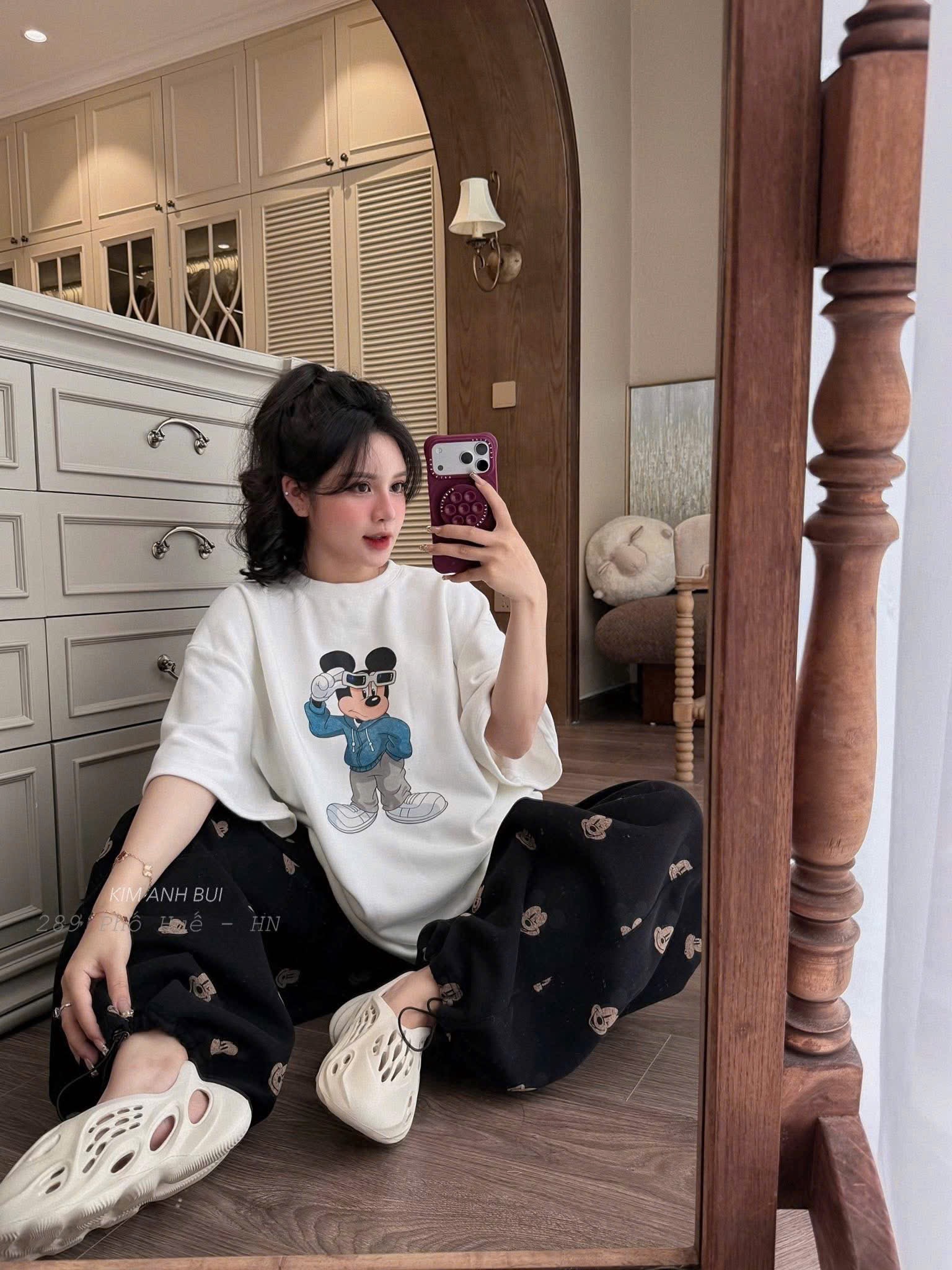 S297 - BỘ NỮ ÁO TRẮNG MICKEY QUẦN ĐEN GẤU