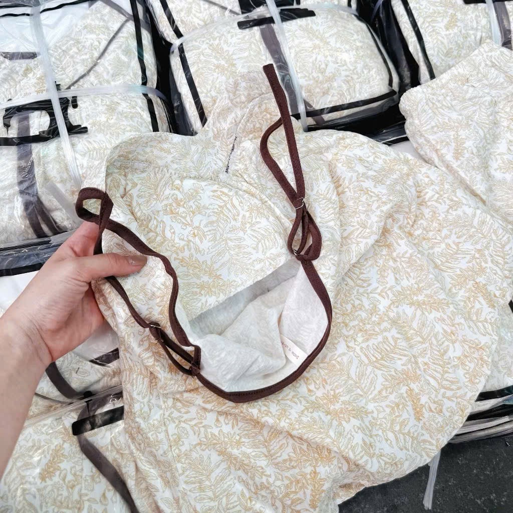 S313 - BỘ ĐÙI NỮ BE VÂN LÁ 2S NÂU