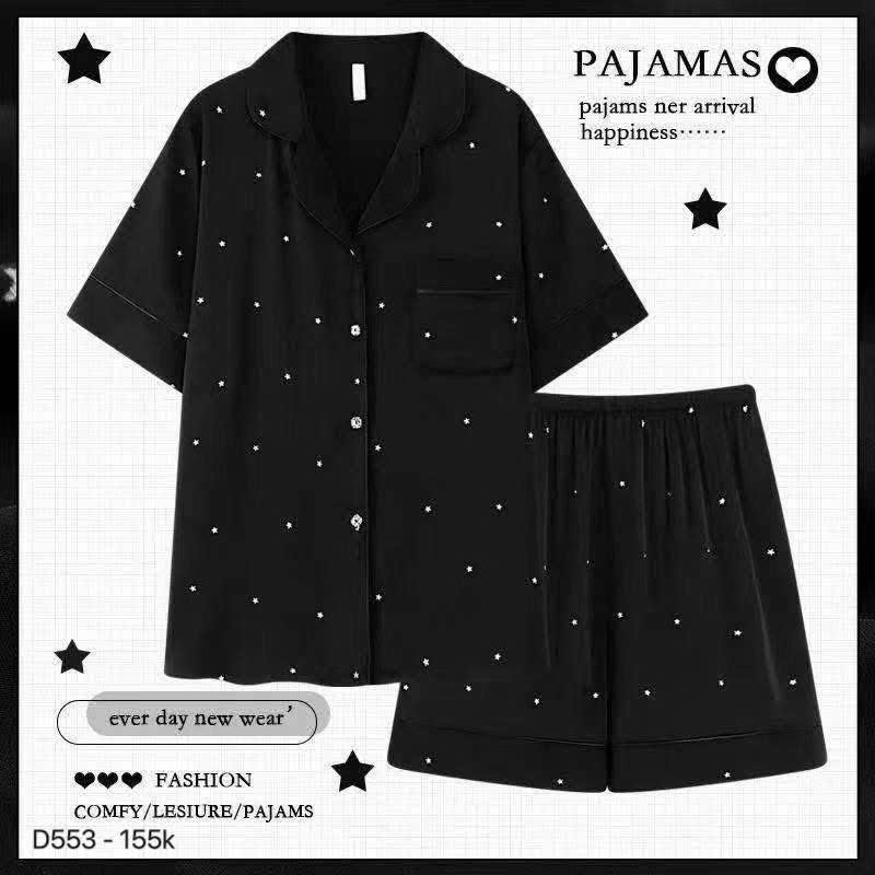 S320 - BỘ PYJAMA ĐÙI NỮ ĐEN SAO NHỎ