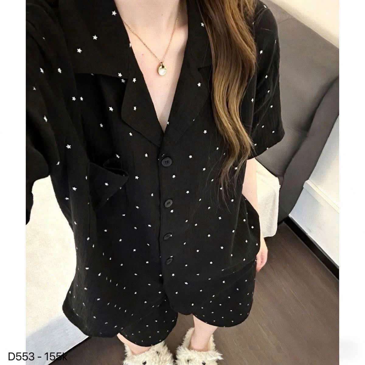 S320 - BỘ PYJAMA ĐÙI NỮ ĐEN SAO NHỎ