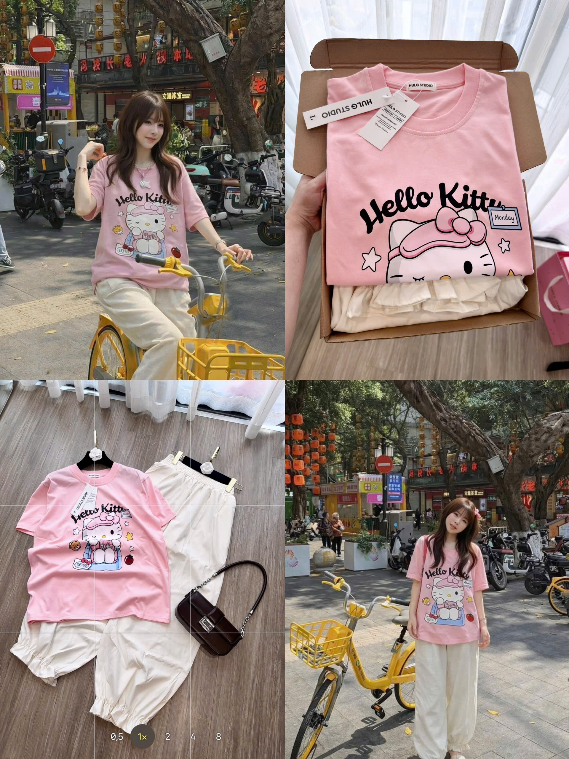 S323 - BỘ NỮ ÁO HỒNG HELLO KITTY QUẦN BOMBER BE