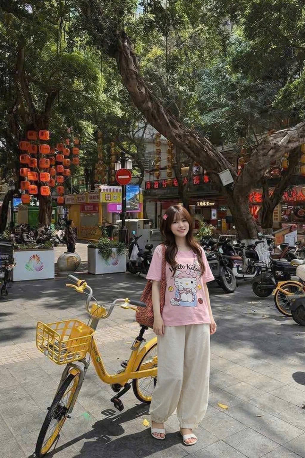 S323 - BỘ NỮ ÁO HỒNG HELLO KITTY QUẦN BOMBER BE