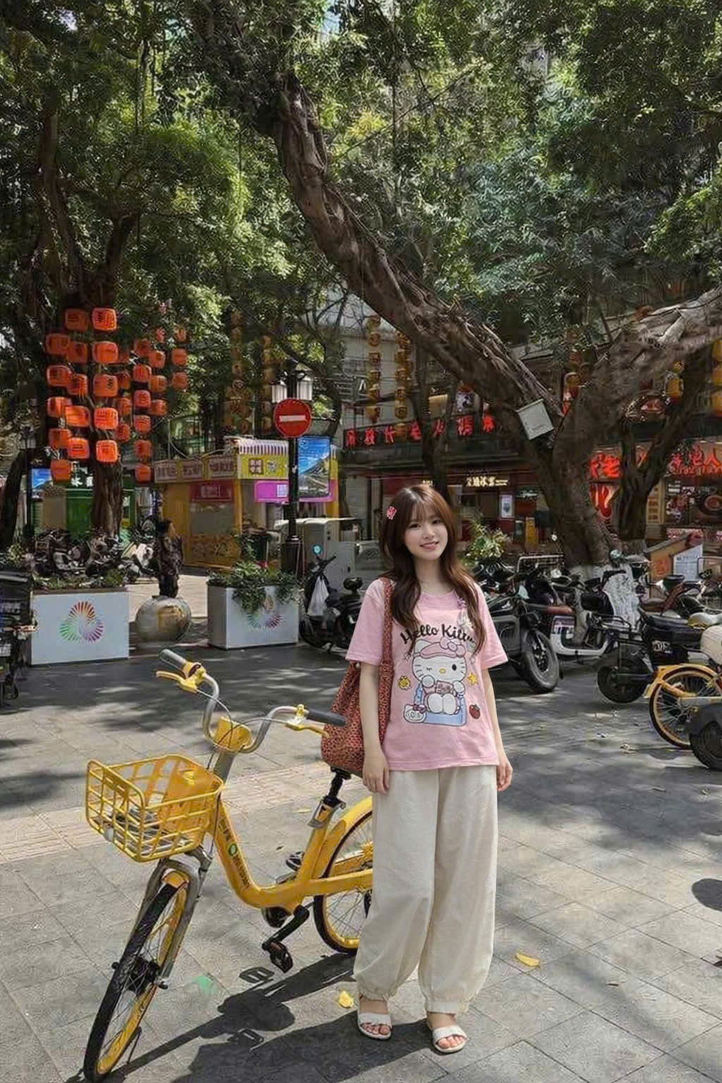 S323 - BỘ NỮ ÁO HỒNG HELLO KITTY QUẦN BOMBER BE