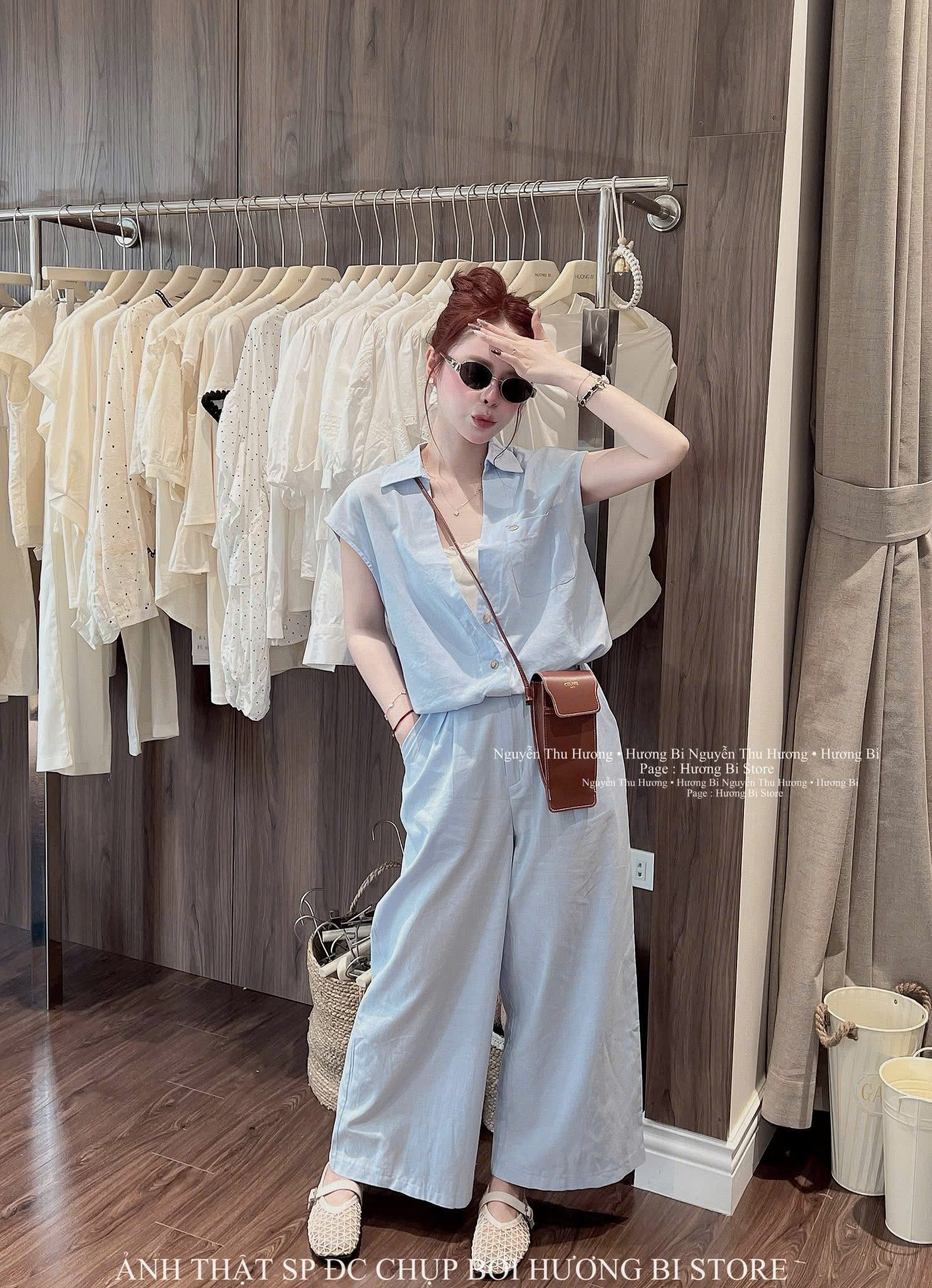 S355 - SET NỮ XANH LIEN CỔ VEST TAY HẾN QUẦN SUÔNG