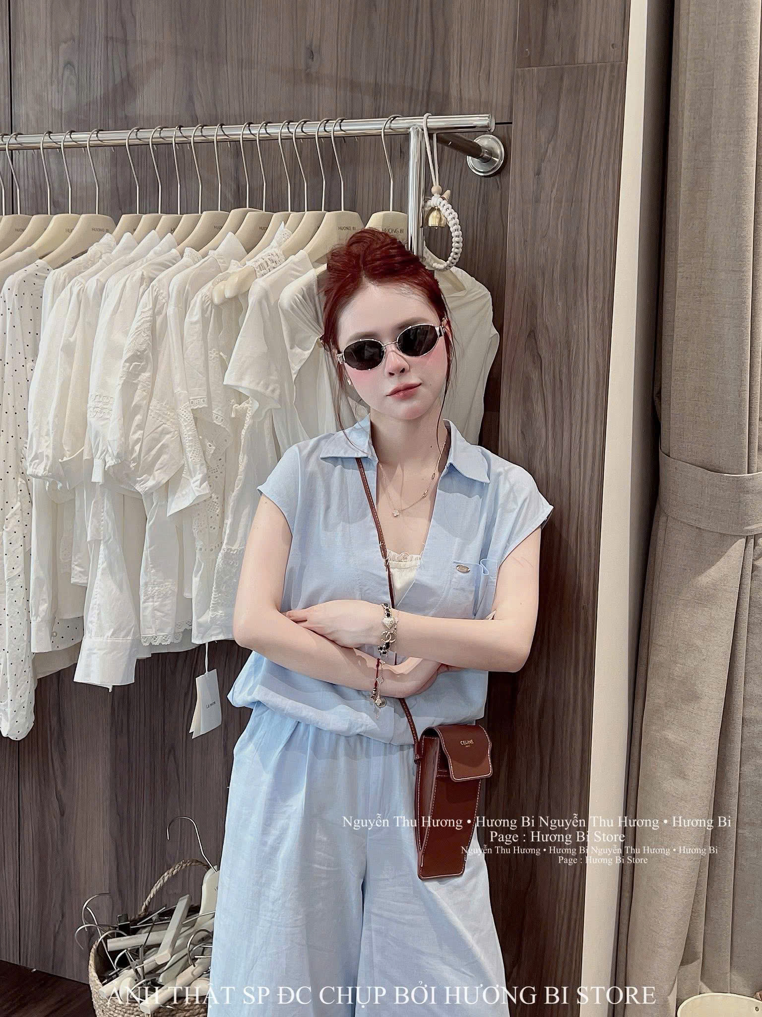 S355 - SET NỮ XANH LIEN CỔ VEST TAY HẾN QUẦN SUÔNG