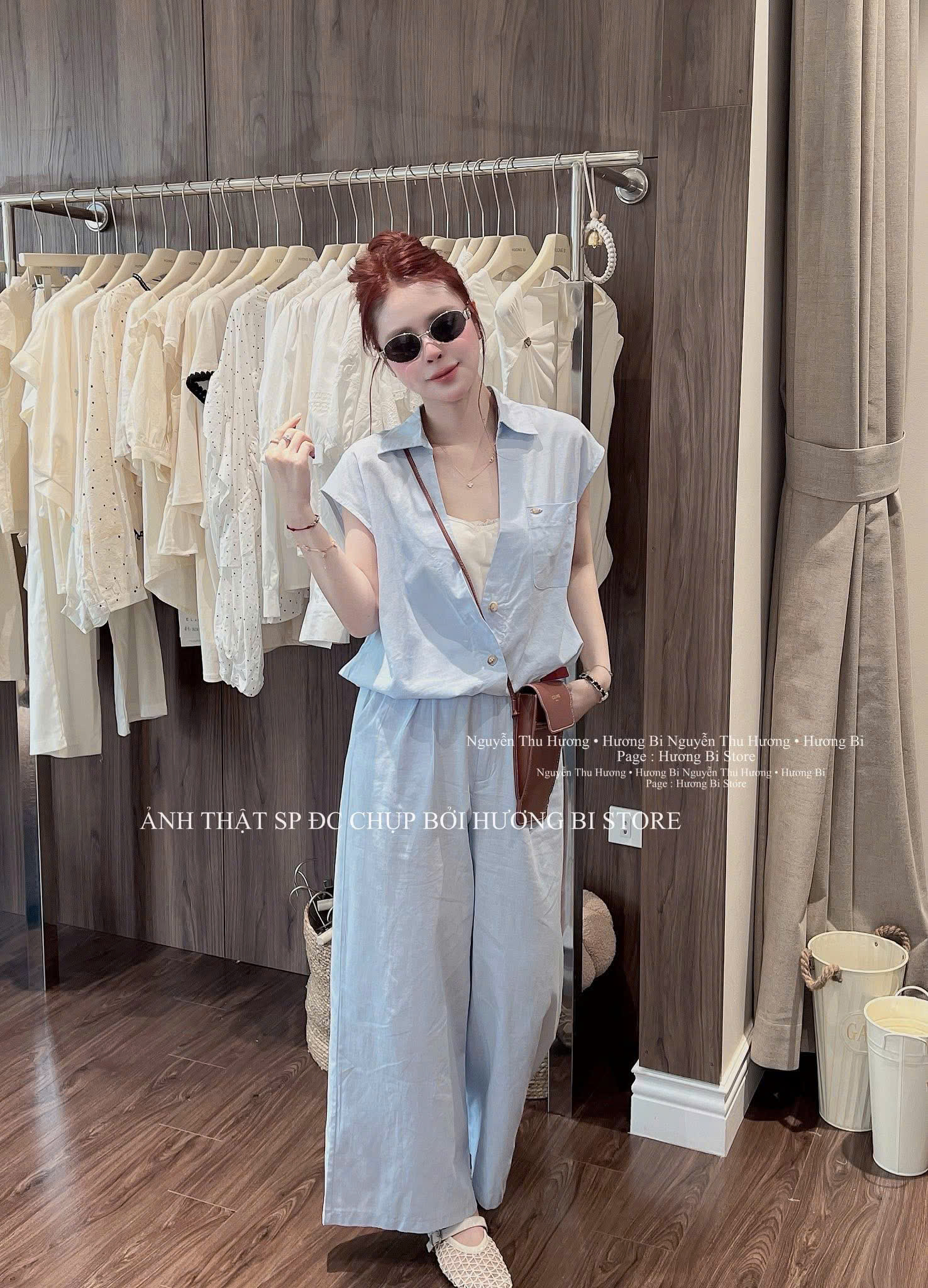 S355 - SET NỮ XANH LIEN CỔ VEST TAY HẾN QUẦN SUÔNG