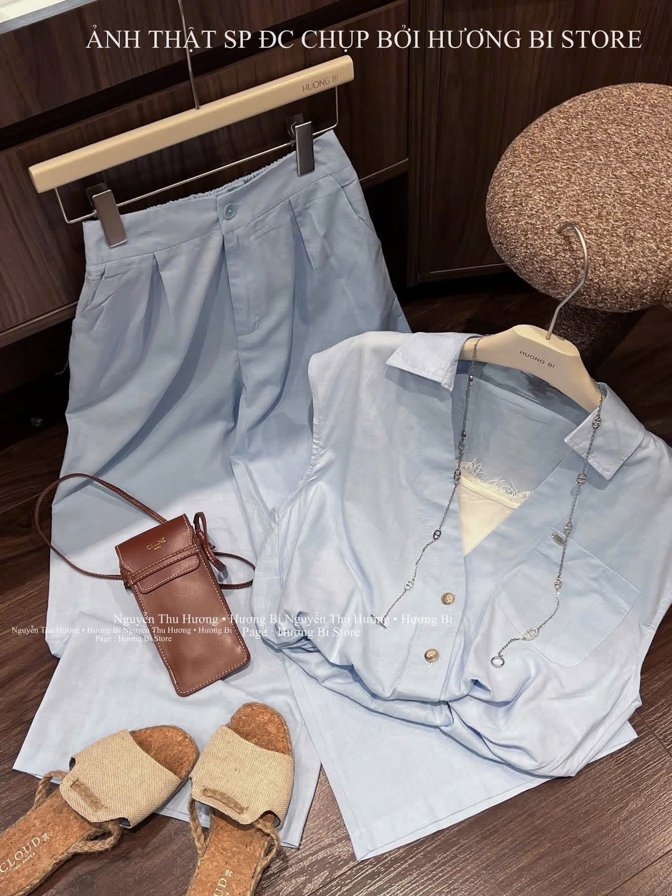 S355 - SET NỮ XANH LIEN CỔ VEST TAY HẾN QUẦN SUÔNG
