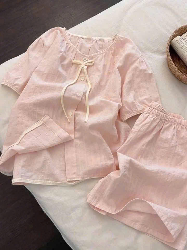 S357 - BỘ ĐÙI PYJAMA NỮ HỒNG ĐÍNH NƠ