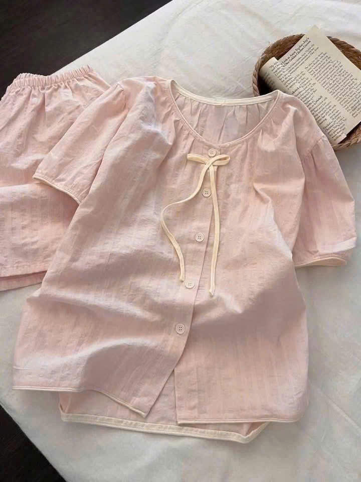 S357 - BỘ ĐÙI PYJAMA NỮ HỒNG ĐÍNH NƠ