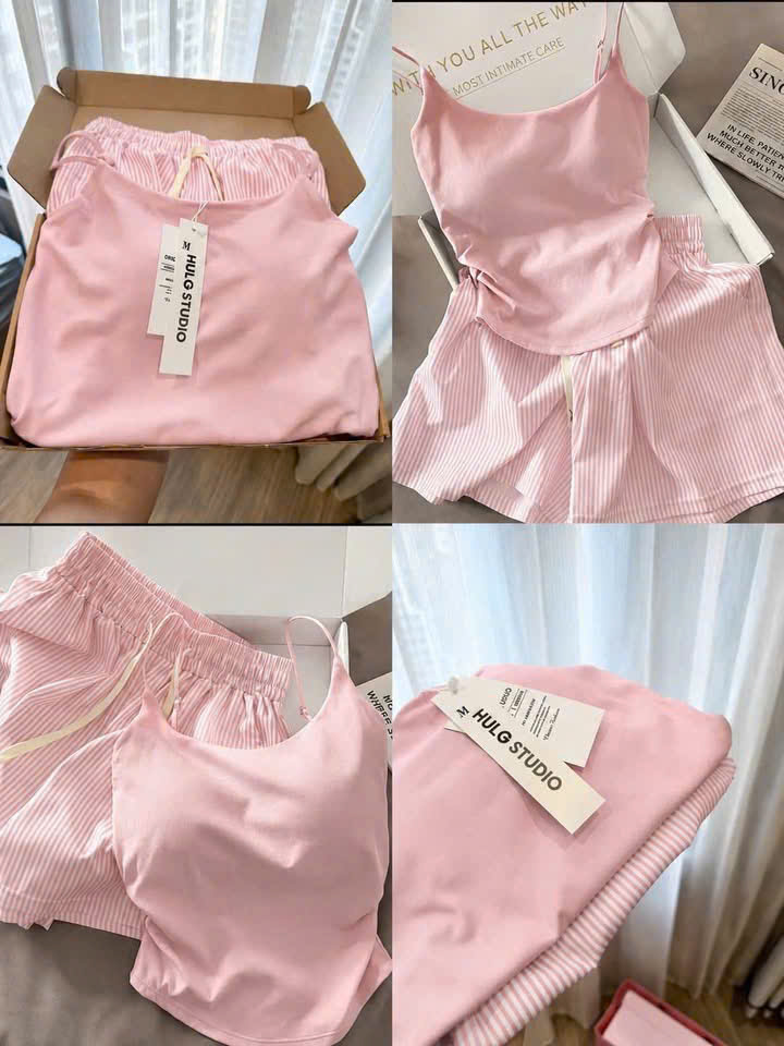 S358 - BỘ ĐÙI NỮ 2S HỒNG ĐỆM NGỰC QUẦN SỌC