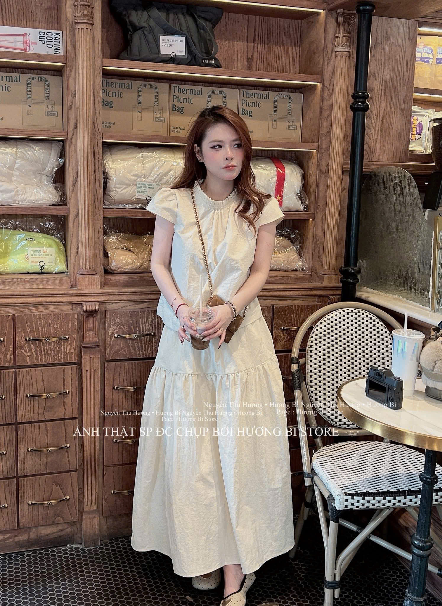 (chờ) S365 - SET NỮ TRẮNG CỔ XẾP LI BUỘC SAU CVAY DÀI