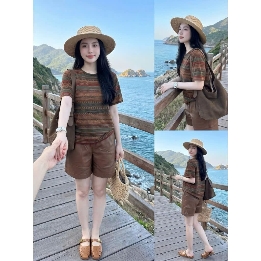 (chờ) S376 - BỘ ĐÙI NỮ ÁO THỔ CẨM QUẦN NÂU