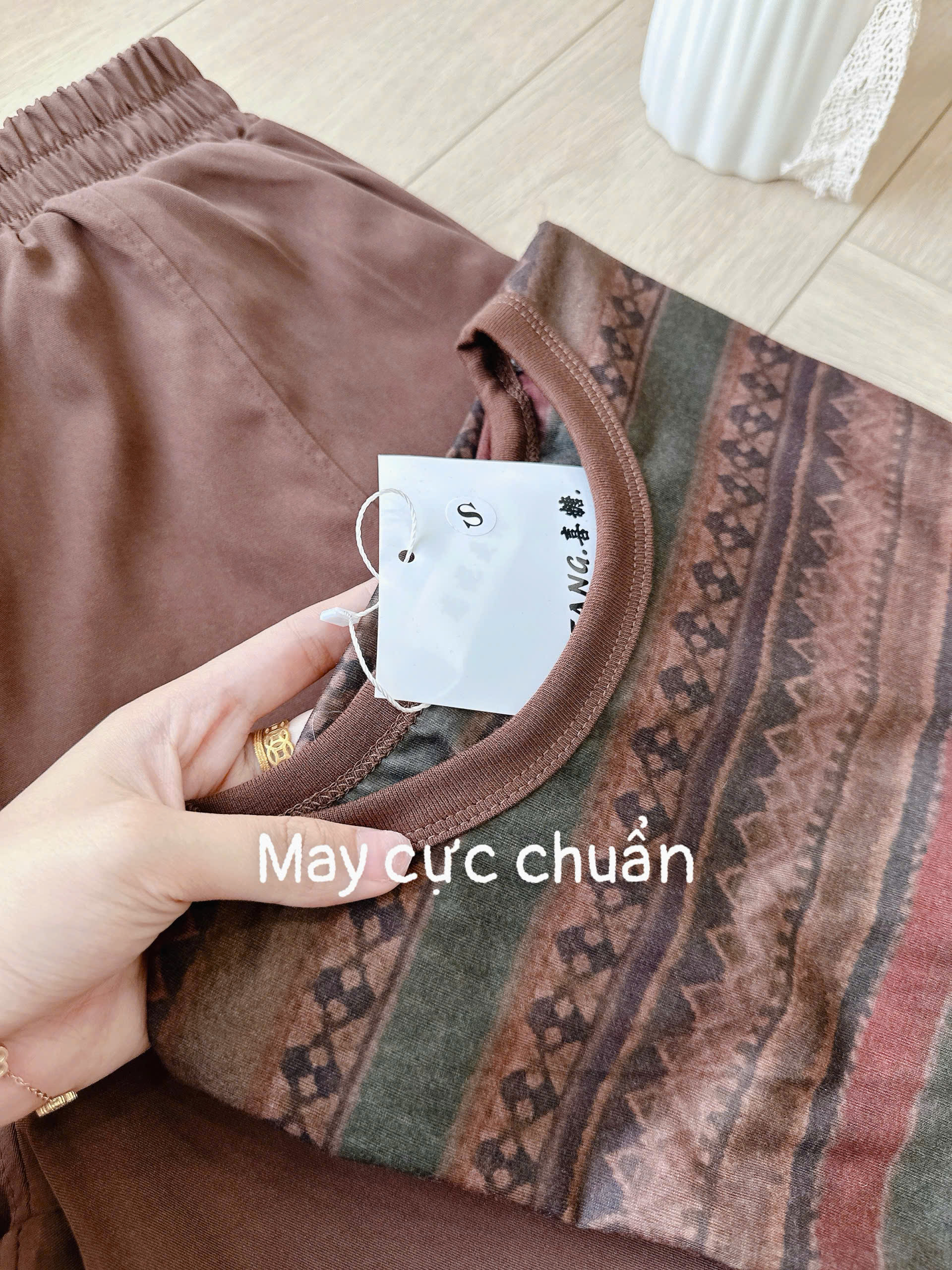 (chờ) S376 - BỘ ĐÙI NỮ ÁO THỔ CẨM QUẦN NÂU