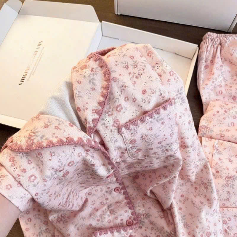 S415 - BỘ NỮ PYJAMA THÔ HỒNG HOA NHÍ VIỀN