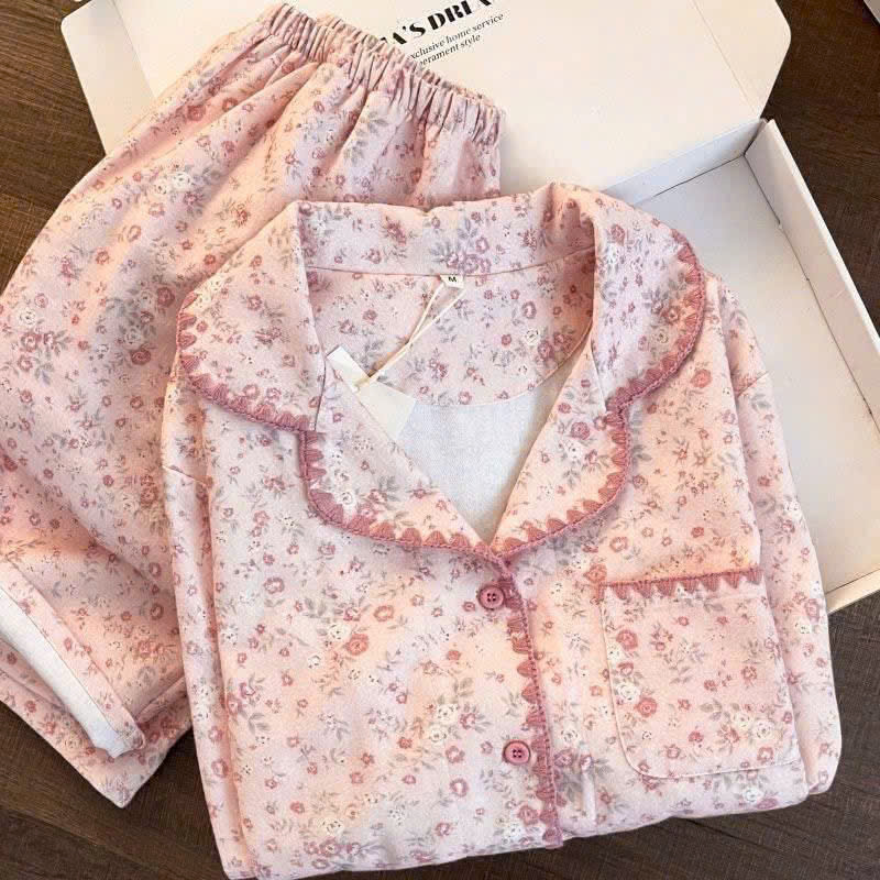 S415 - BỘ NỮ PYJAMA THÔ HỒNG HOA NHÍ VIỀN