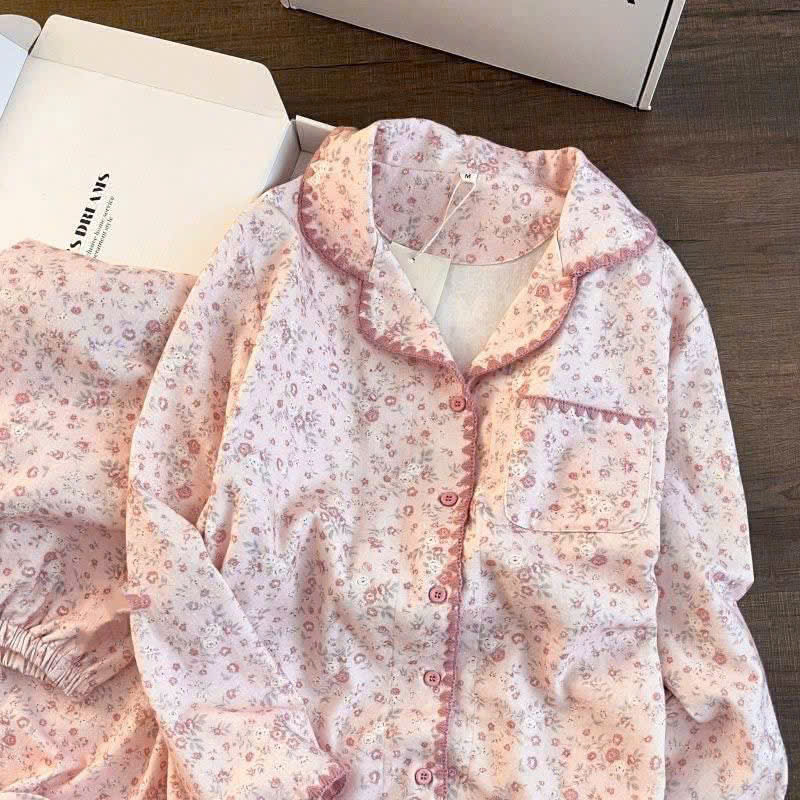 S415 - BỘ NỮ PYJAMA THÔ HỒNG HOA NHÍ VIỀN