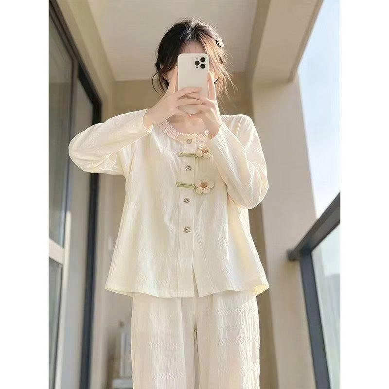(chờ) S416 - BỘ NỮ CÀI HOA CỔ REN DÀI TAY QC