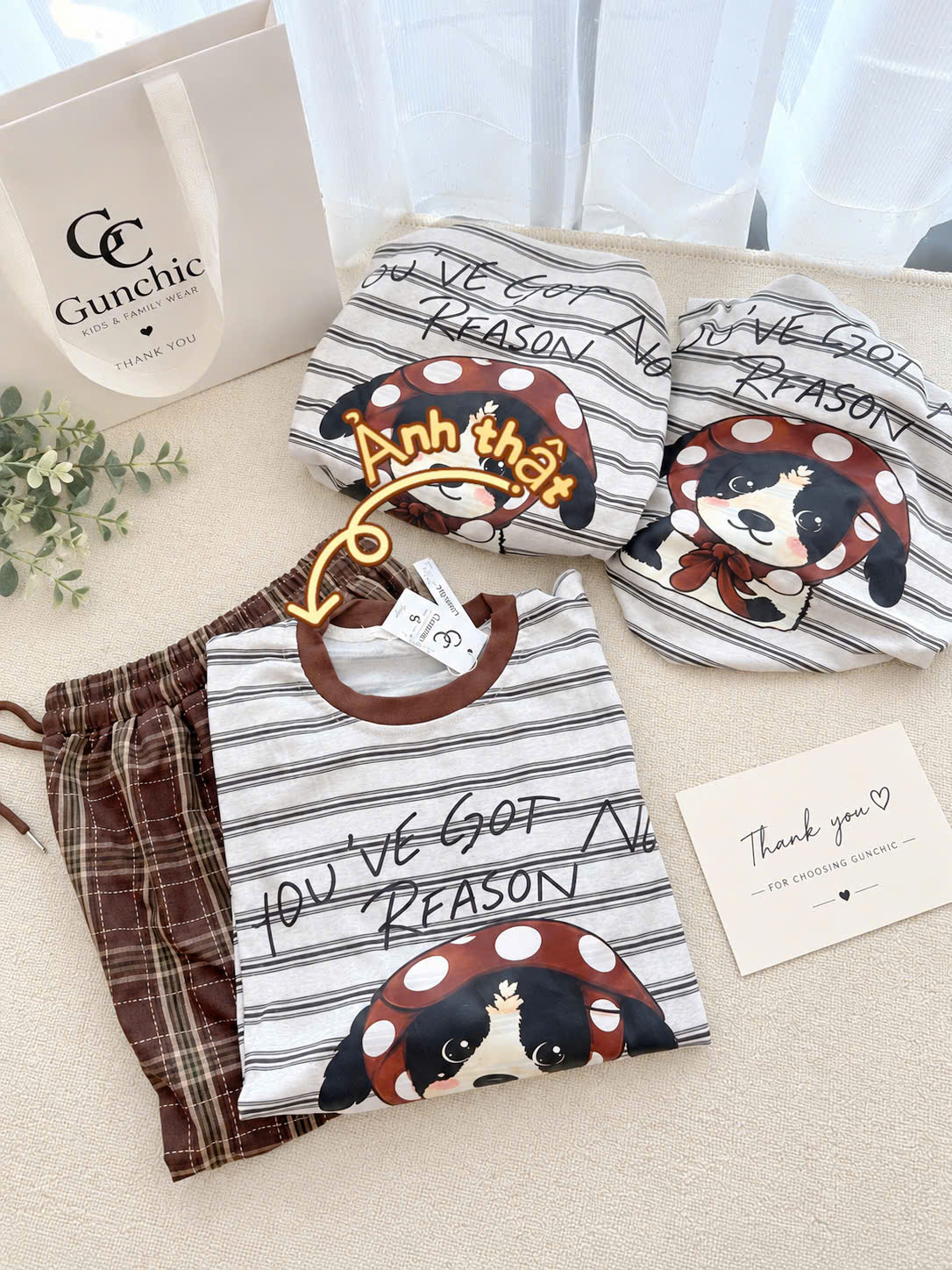 S425 - BỘ NỮ ÁO GIẤY KẺ CHÓ REASON QUẦN CARO NÂU