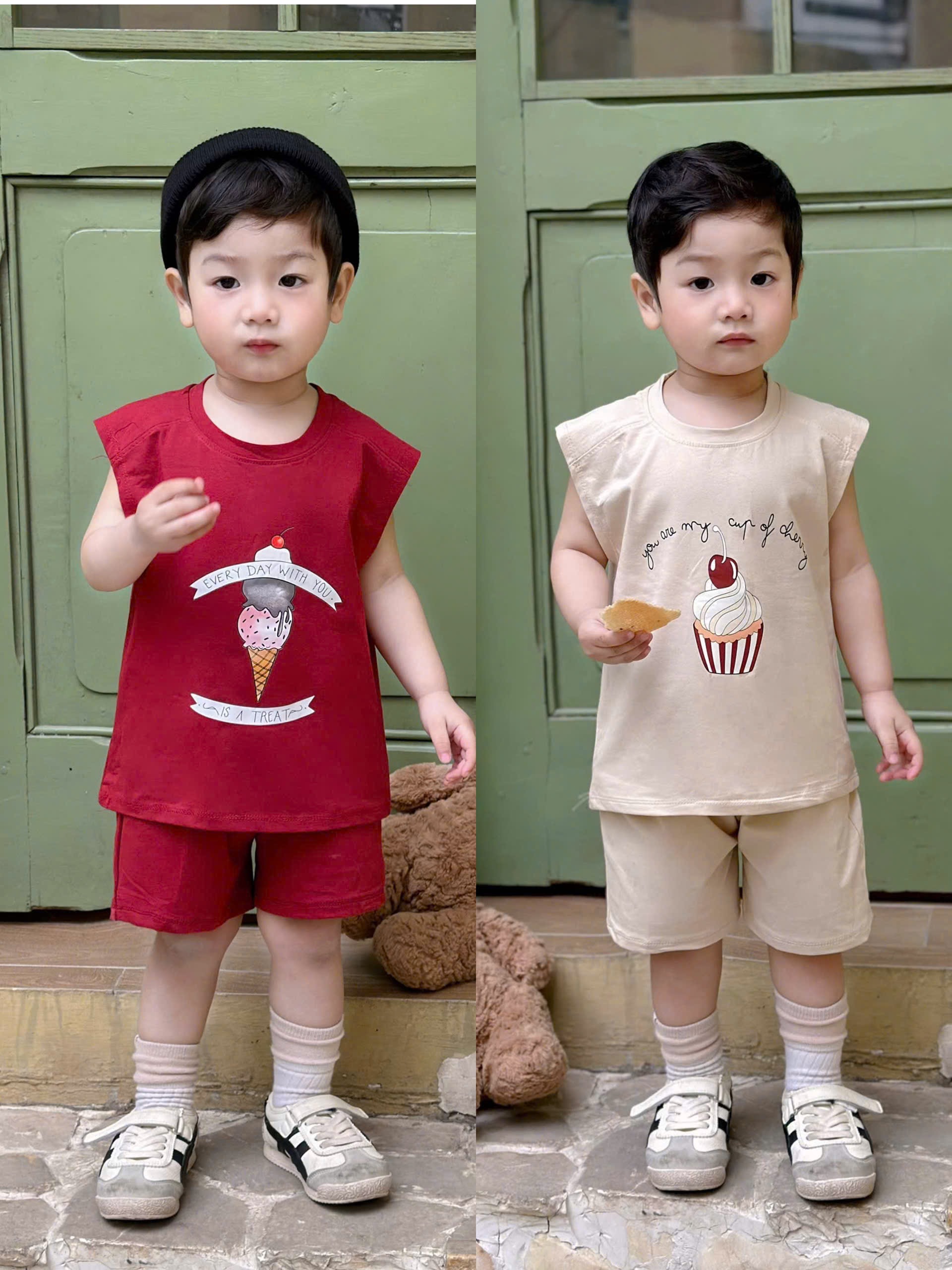 T193 - SET 2 BỘ ĐÙI BÉ TRAI BA LỖ KEM CHUỐI POP CORN