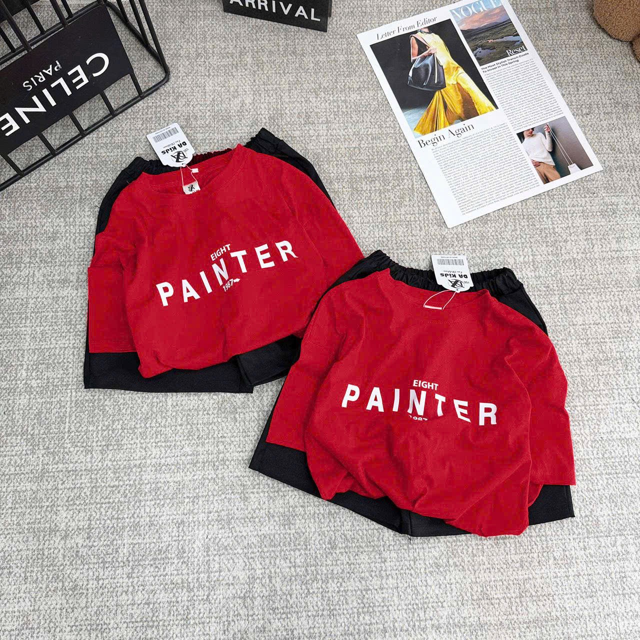 T194 - BỘ ĐÙI BÉ TRAI SIZE ĐẠI ÁO ĐỎ PAINTER QUẦN ĐEN