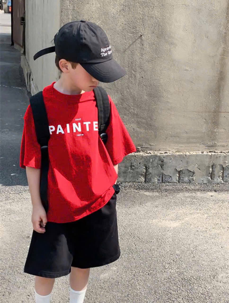 T194 - BỘ ĐÙI BÉ TRAI SIZE ĐẠI ÁO ĐỎ PAINTER QUẦN ĐEN