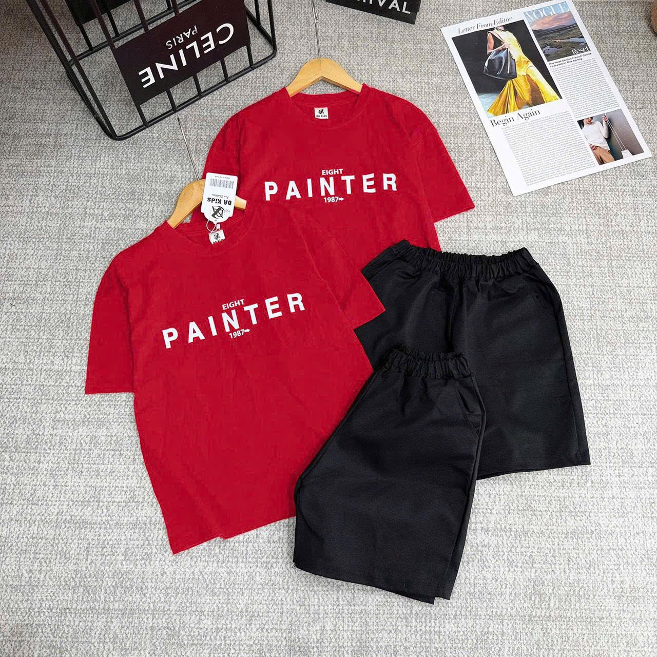 T194 - BỘ ĐÙI BÉ TRAI SIZE ĐẠI ÁO ĐỎ PAINTER QUẦN ĐEN