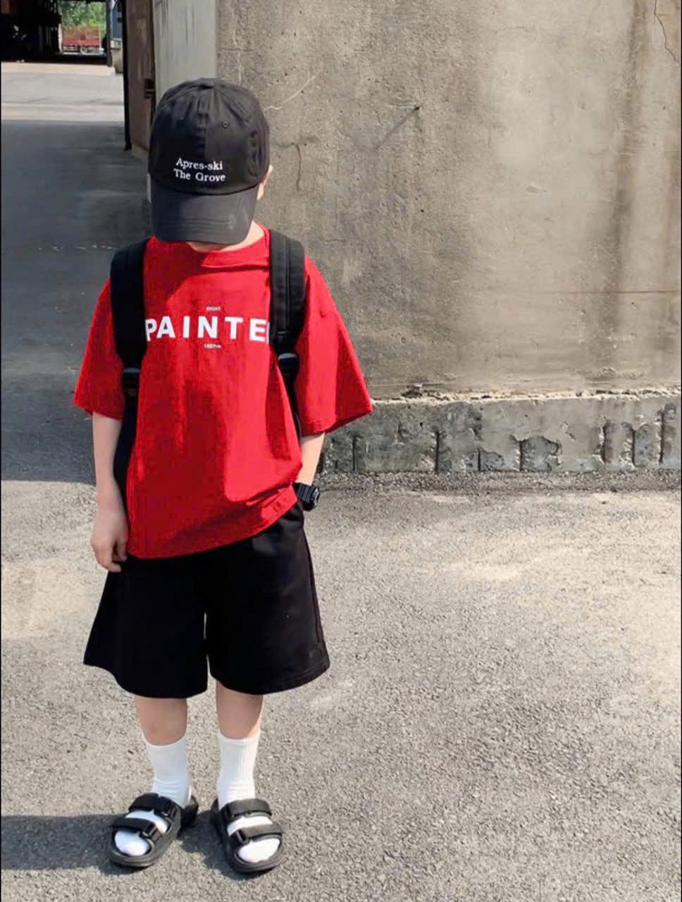 T194 - BỘ ĐÙI BÉ TRAI SIZE ĐẠI ÁO ĐỎ PAINTER QUẦN ĐEN