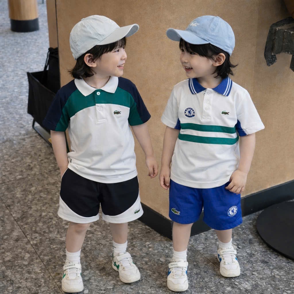 T203 - BỘ ĐÙI BÉ TRAI ÁO POLO CÁ SẤU PHỐI MÀU