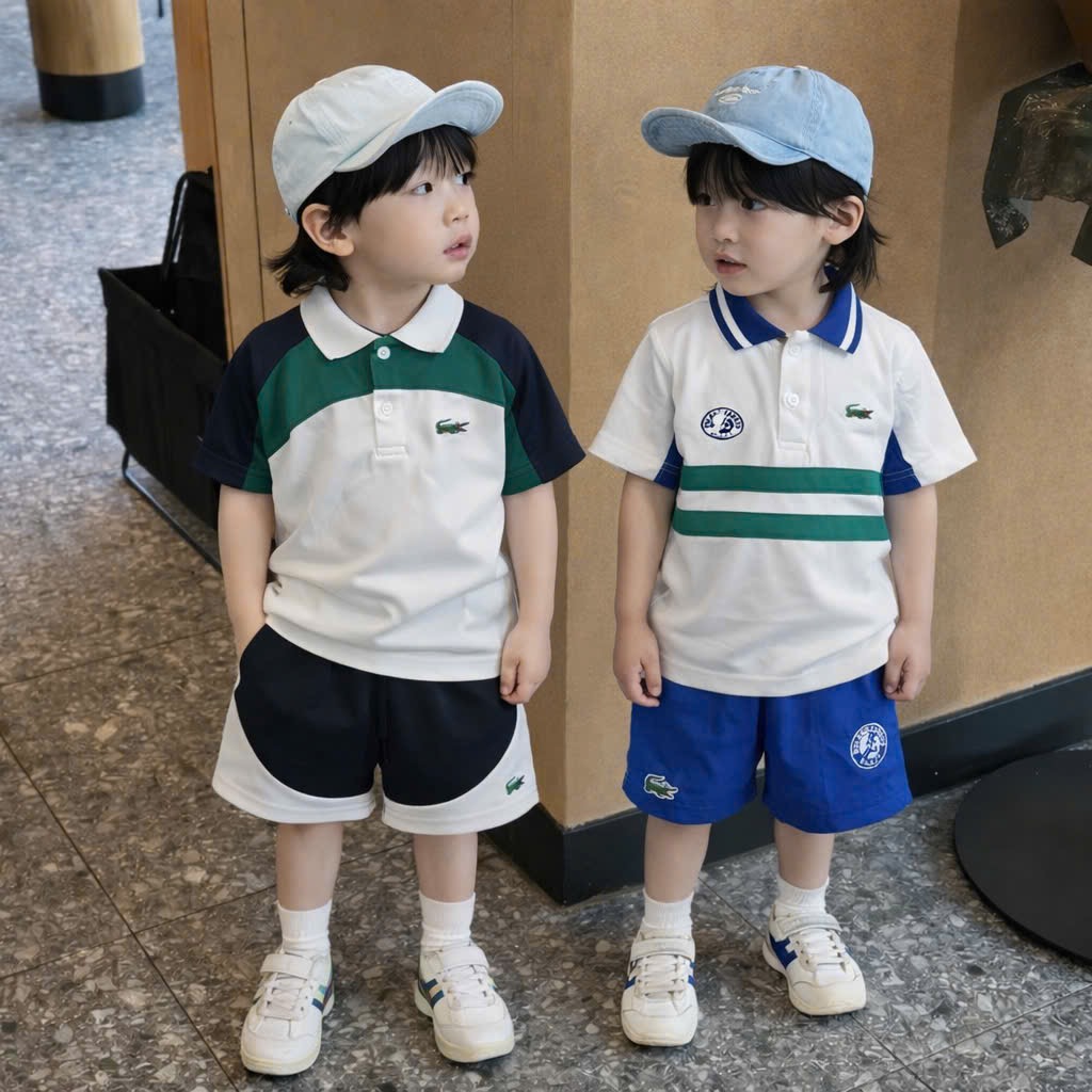 T203 - BỘ ĐÙI BÉ TRAI ÁO POLO CÁ SẤU PHỐI MÀU