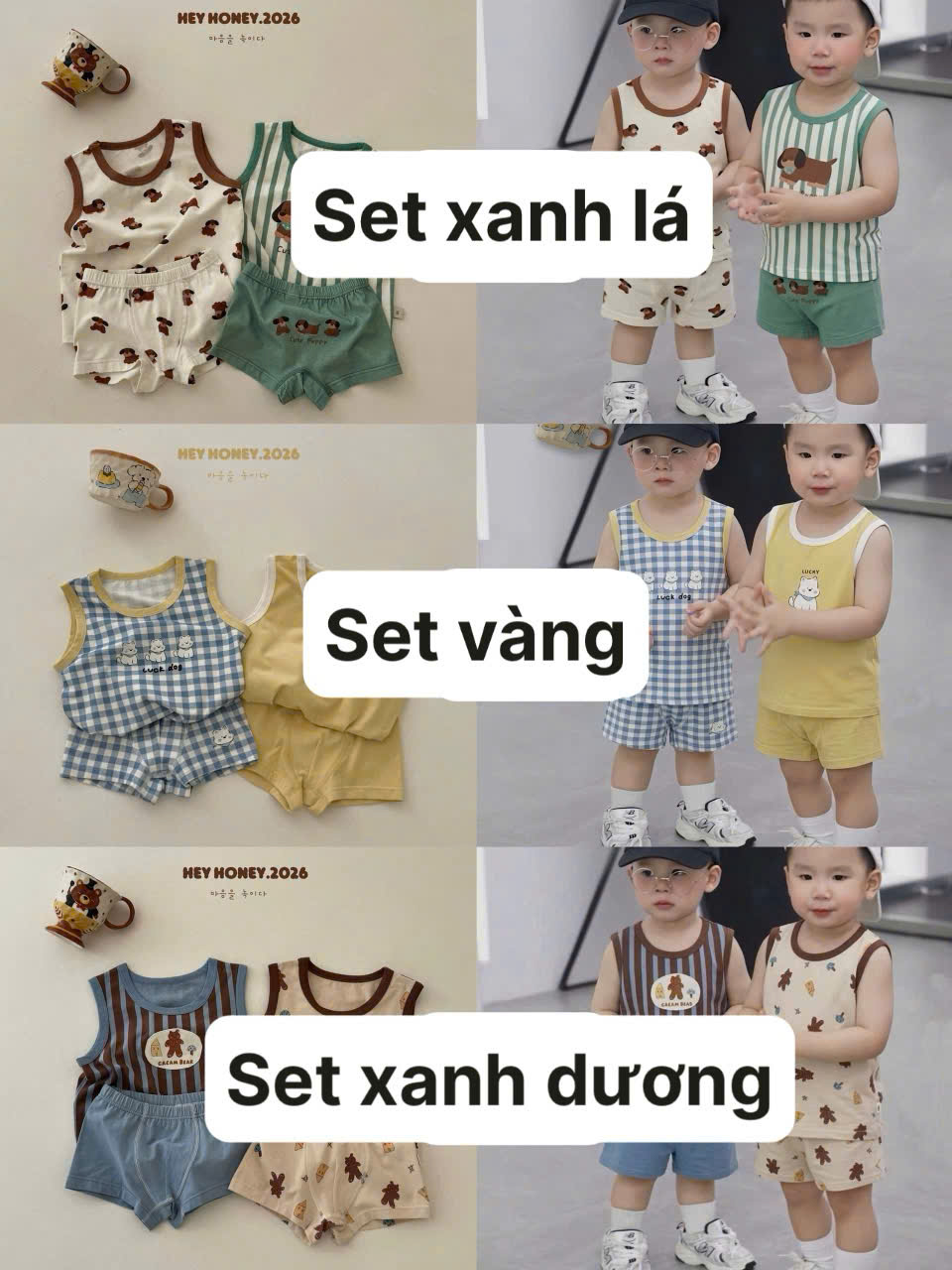 T213 - SET 2 BỘ ĐÙI BÉ TRAI BA LỖ HEYHONEY