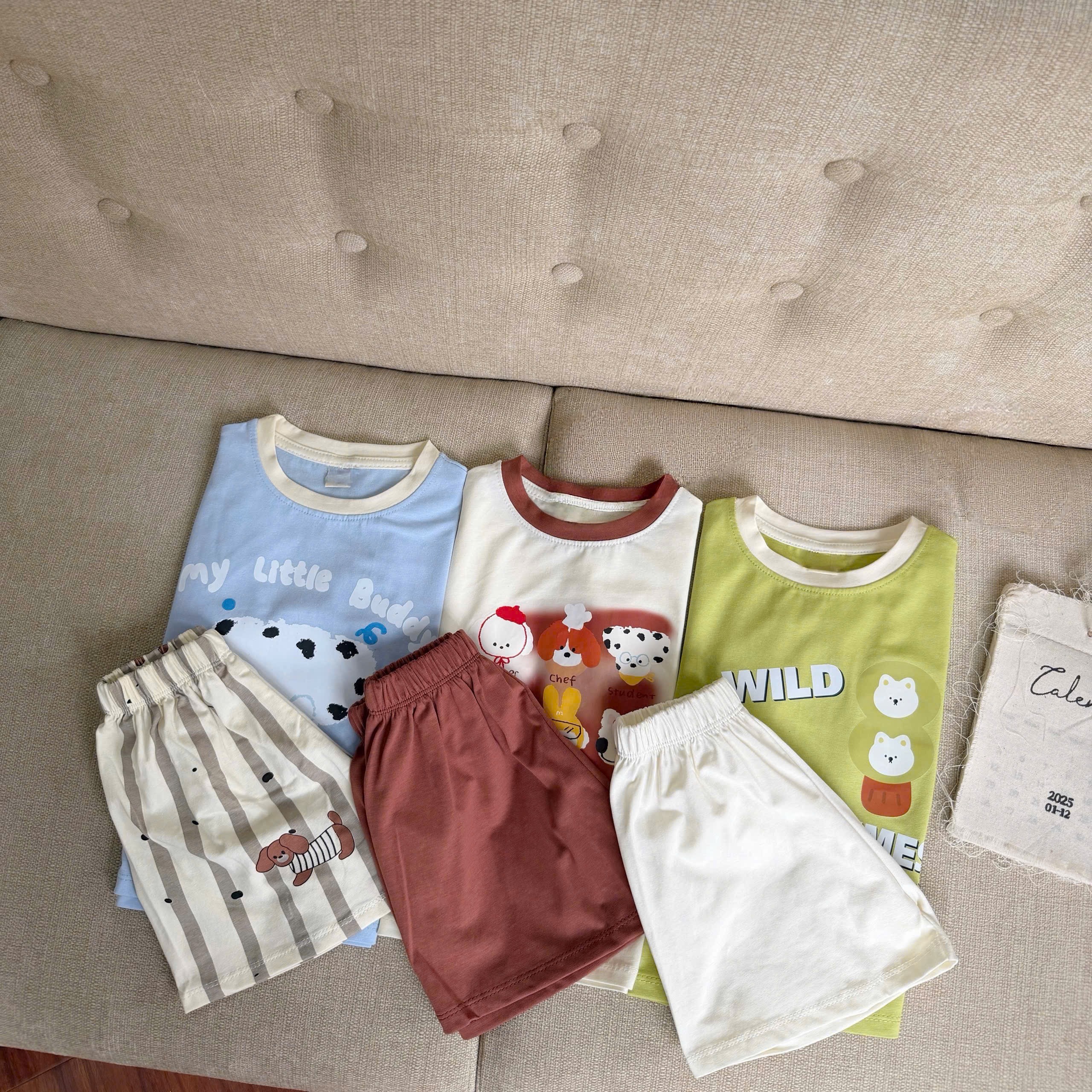 T233 - SET 3 BỘ ĐÙI BÉ TRAI THÚ WILD xanh cốm be