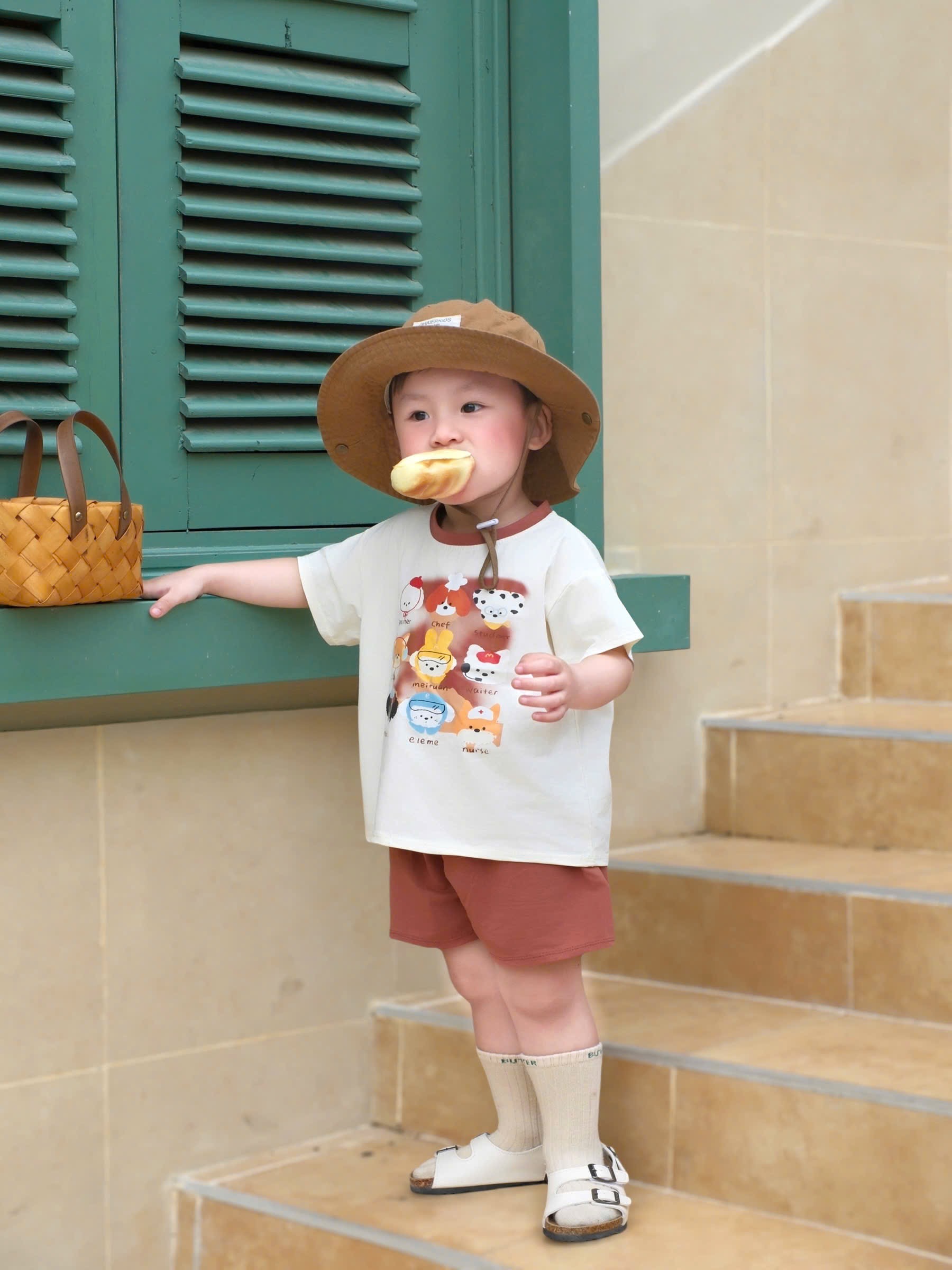 T233 - SET 3 BỘ ĐÙI BÉ TRAI THÚ WILD xanh cốm be