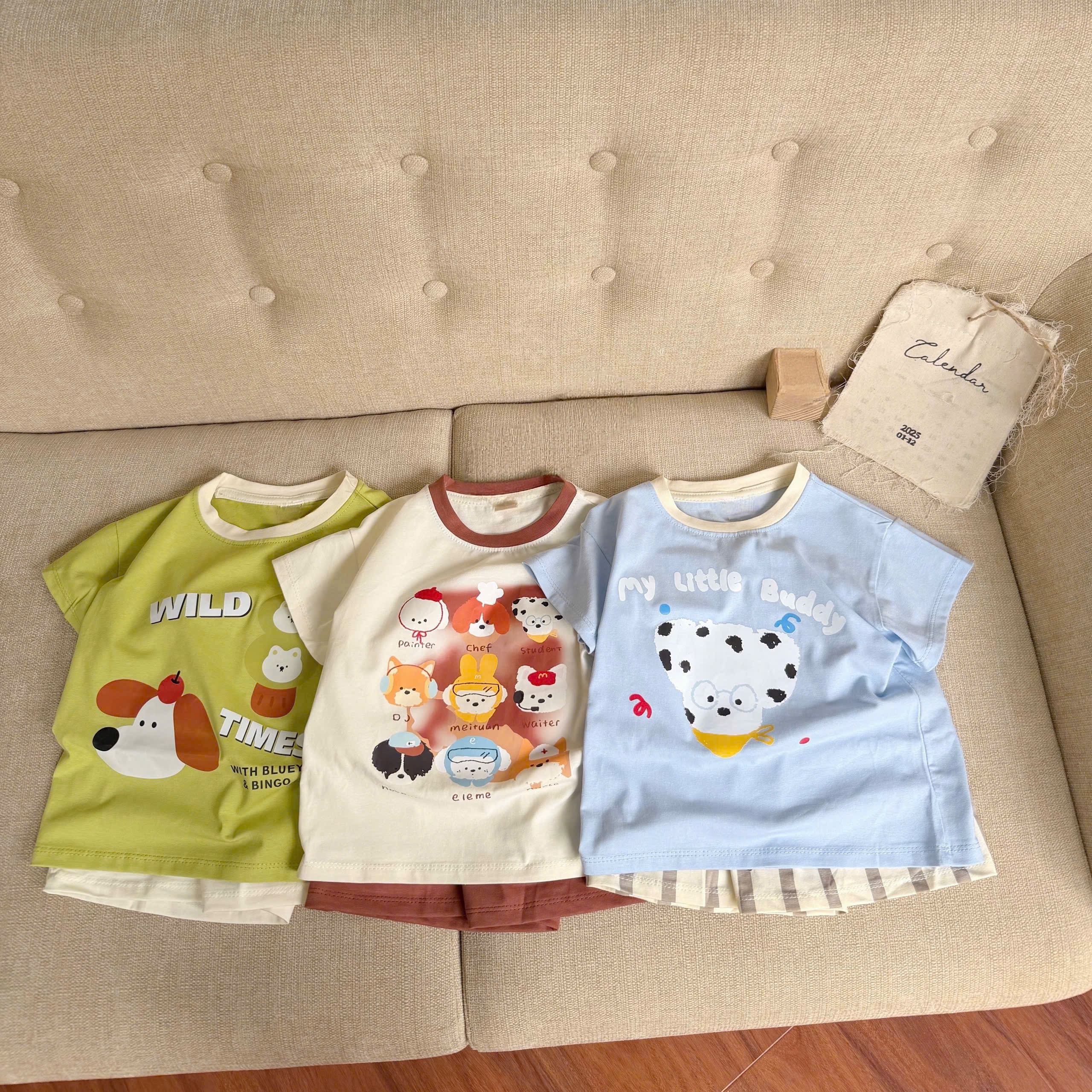 T233 - SET 3 BỘ ĐÙI BÉ TRAI THÚ WILD xanh cốm be