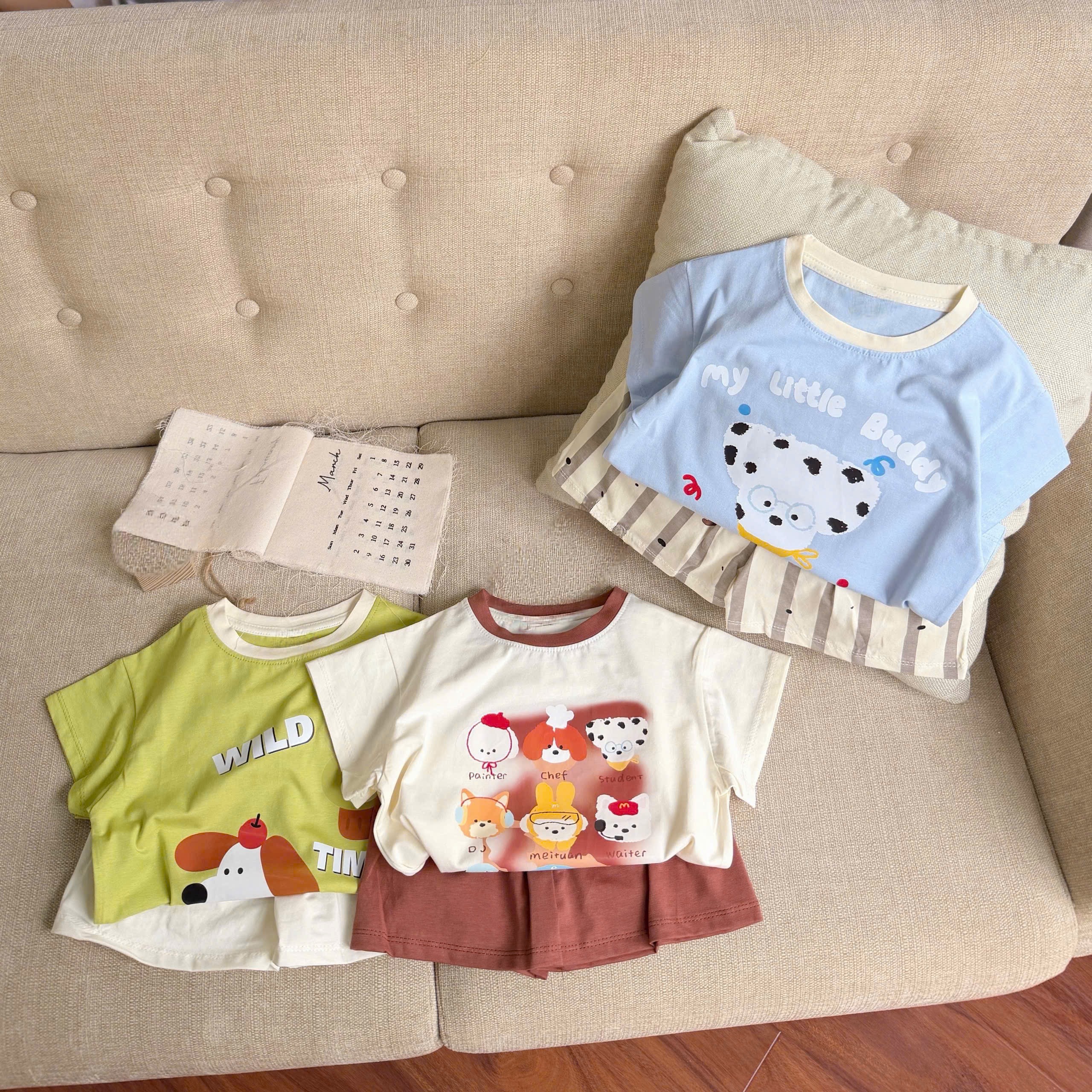 T233 - SET 3 BỘ ĐÙI BÉ TRAI THÚ WILD xanh cốm be