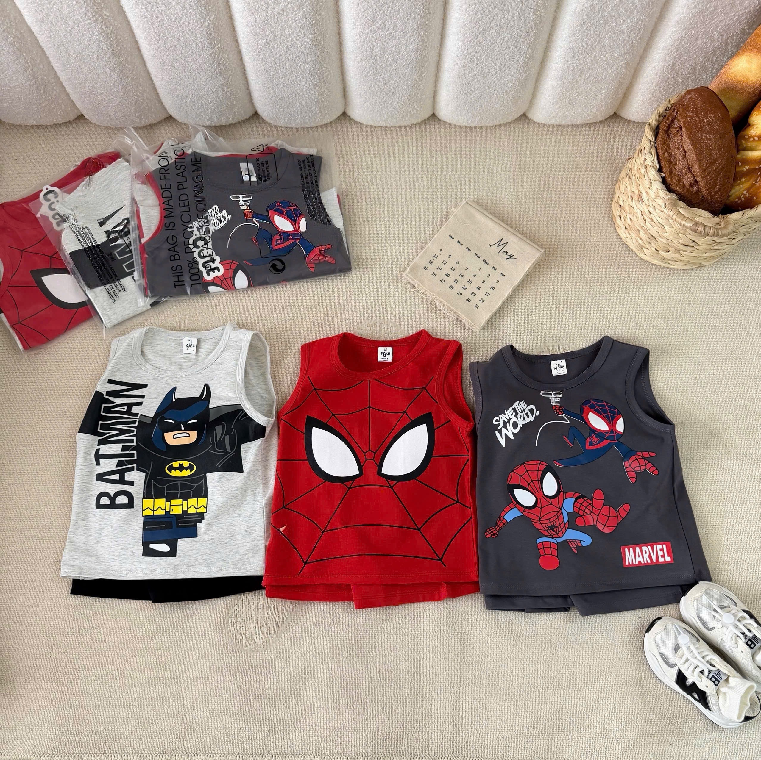 T256 - SET 3 BỘ ĐÙI BÉ TRAI BA LỖ SIÊU NHÂN đỏ xám đậm