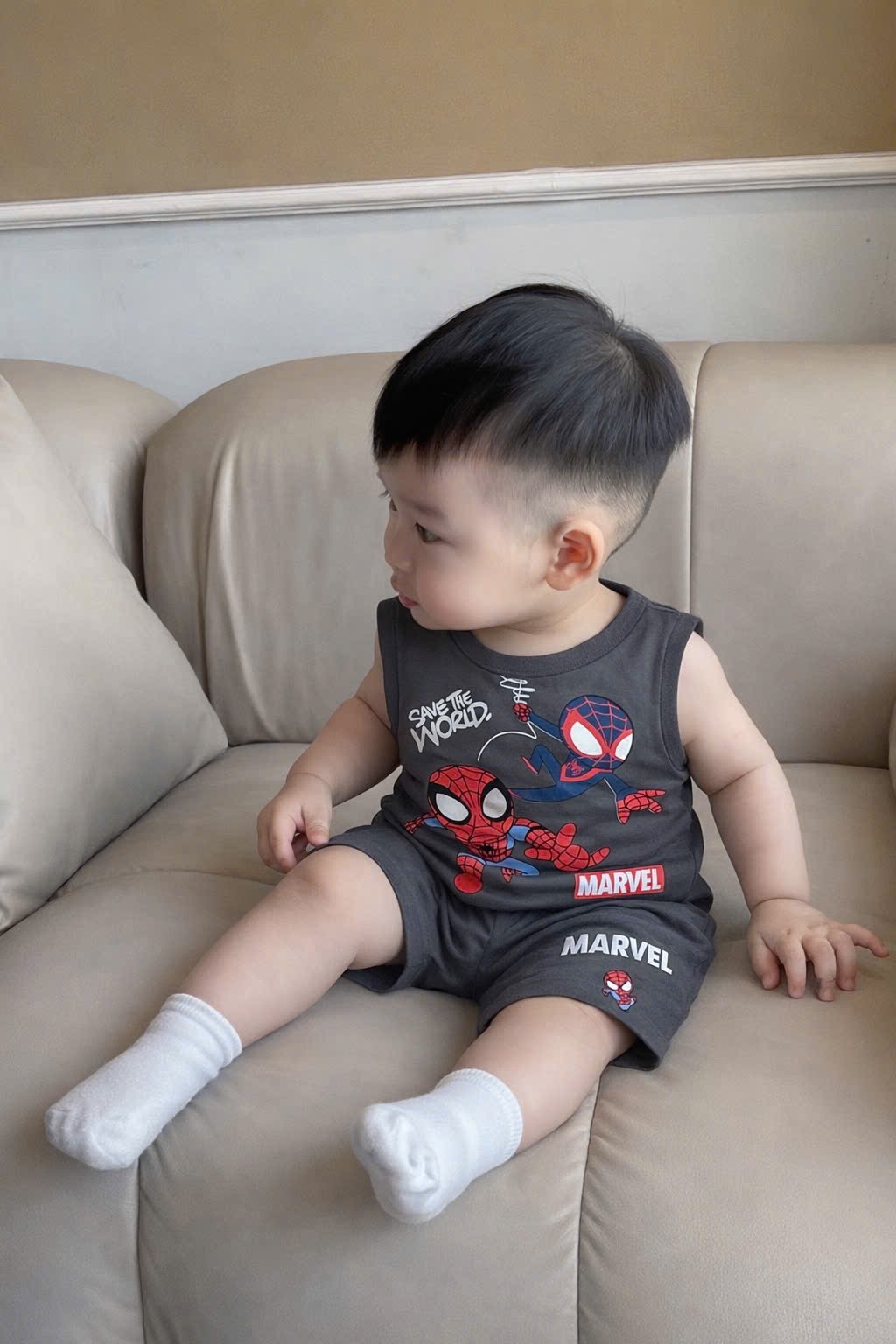 T256 - SET 3 BỘ ĐÙI BÉ TRAI BA LỖ SIÊU NHÂN đỏ xám đậm