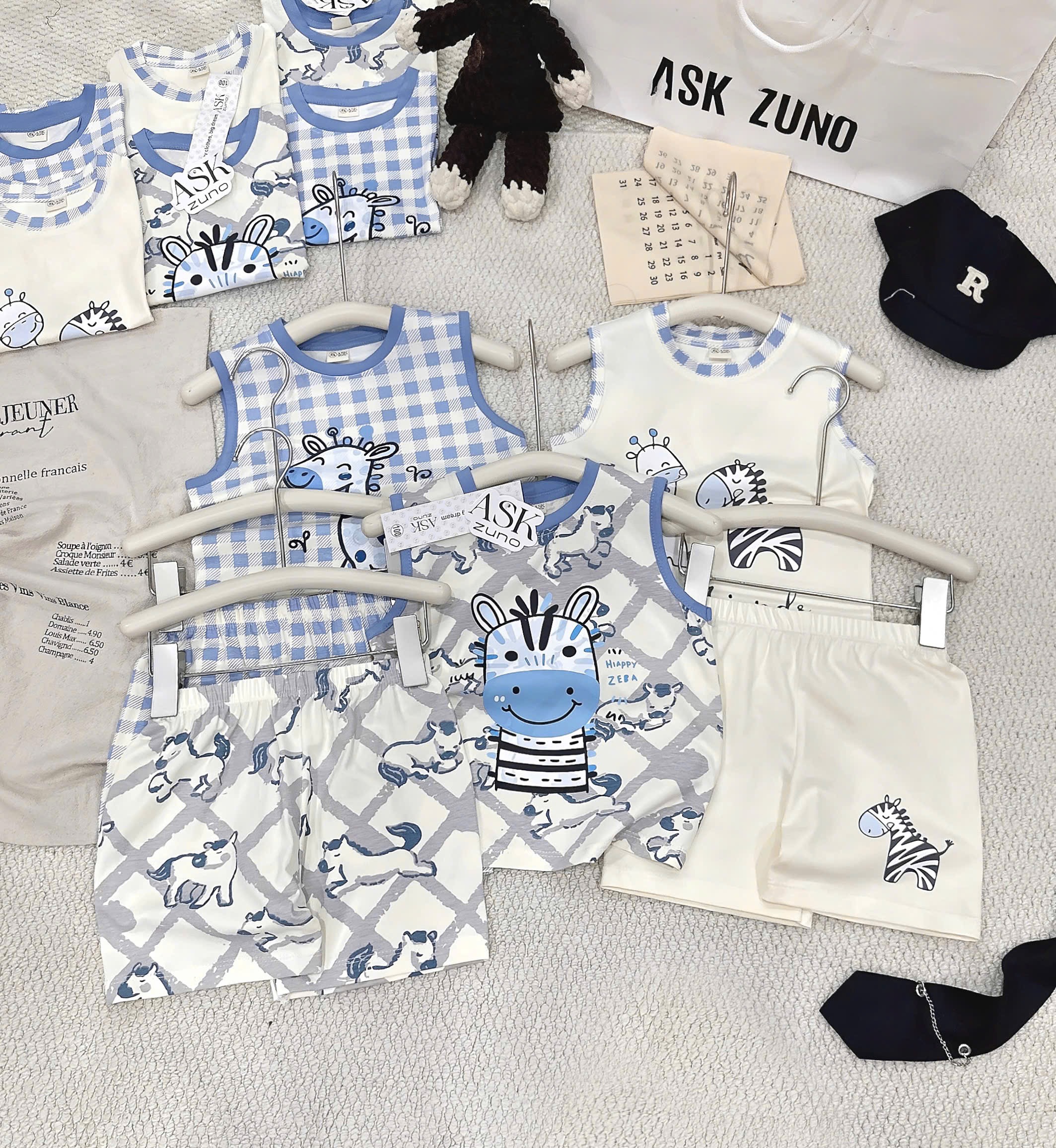 T258 - SET 3 BỘ ĐÙI BÉ TRAI BA LỖ HƯƠU NGỰA VẰN xanh kẻ be