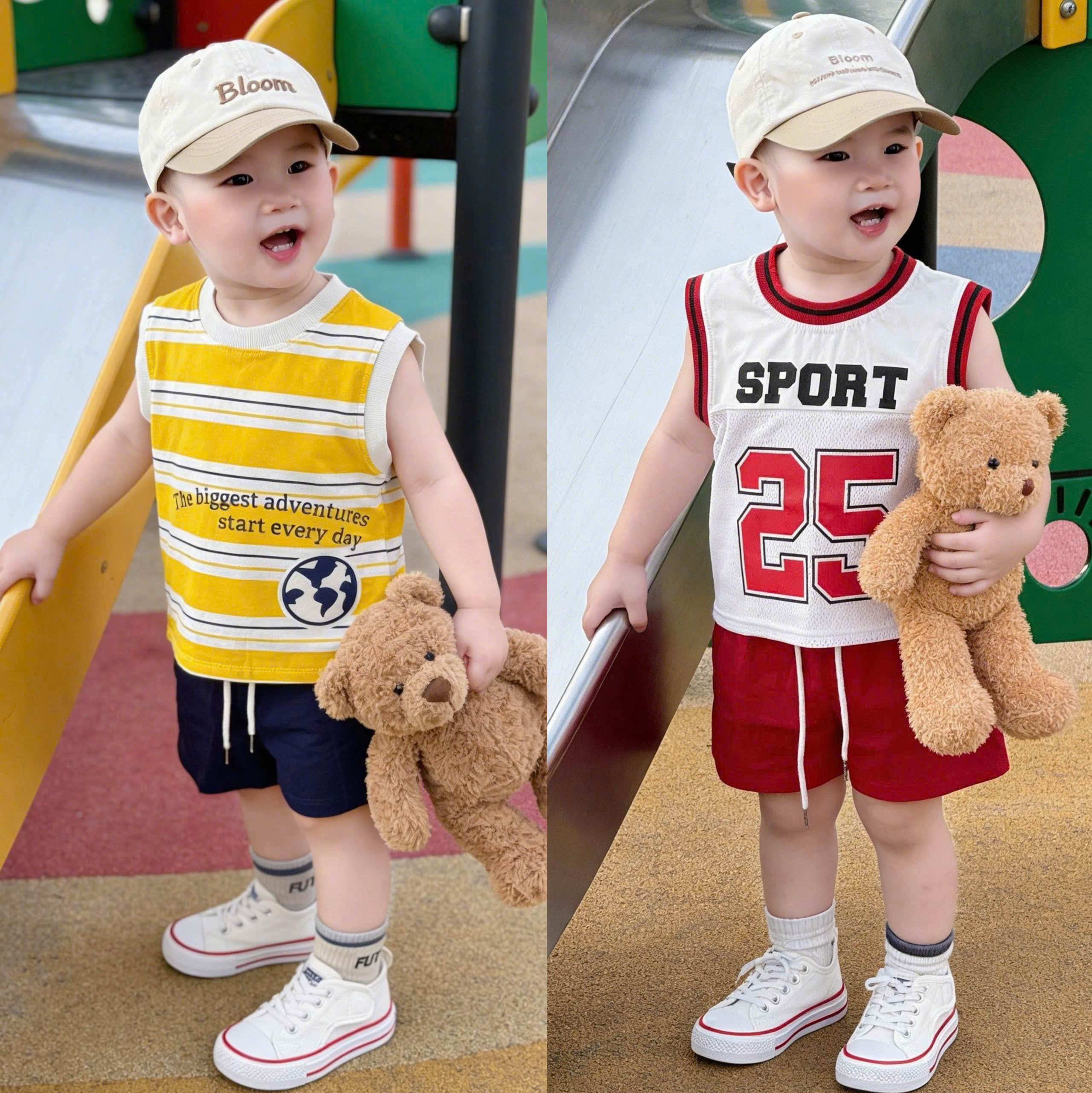 T260 - SET 2 BỘ ĐÙI BÉ TRAI THỂ THAO SPORT 25 vàng trắng