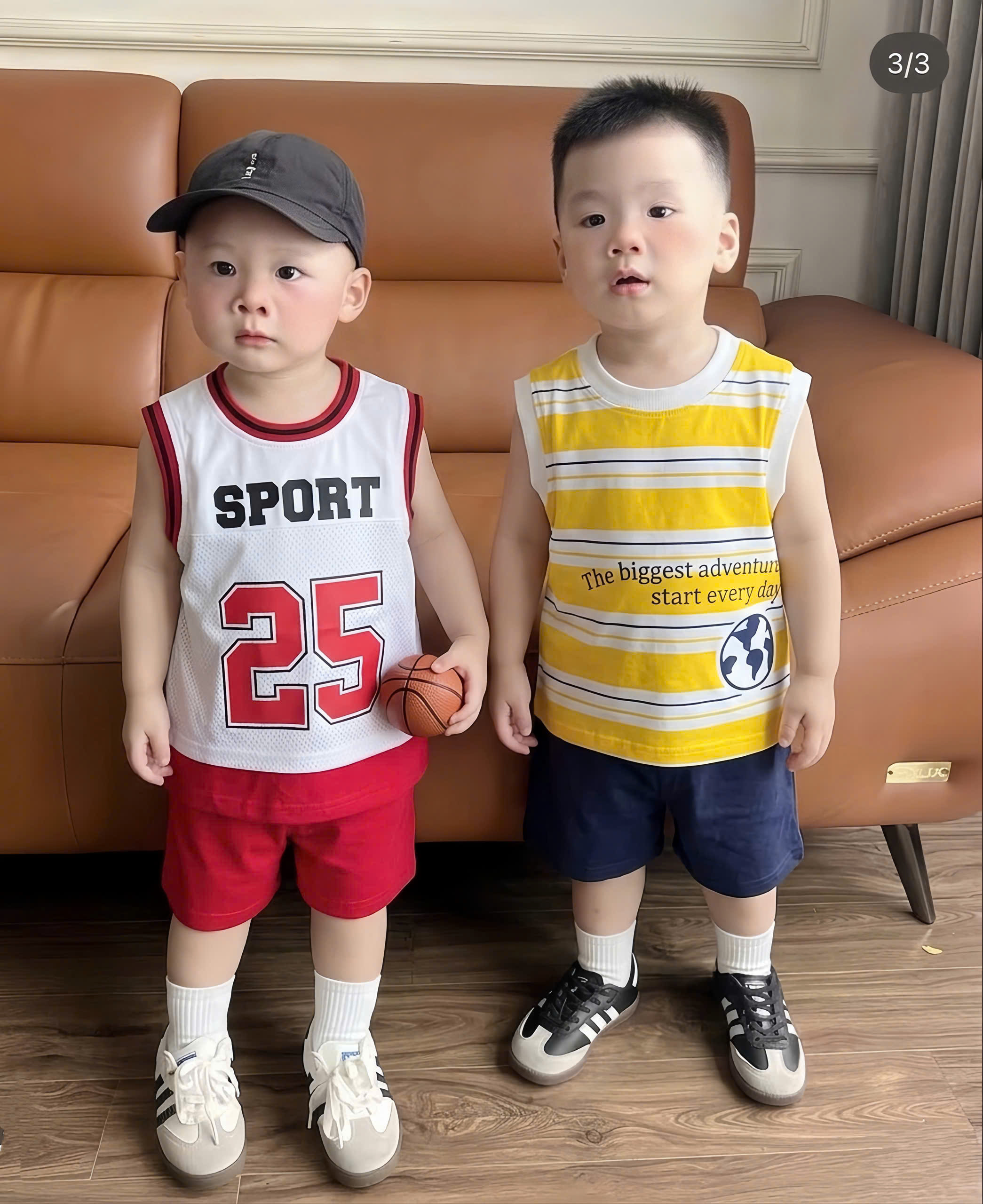 T260 - SET 2 BỘ ĐÙI BÉ TRAI THỂ THAO SPORT 25 vàng trắng