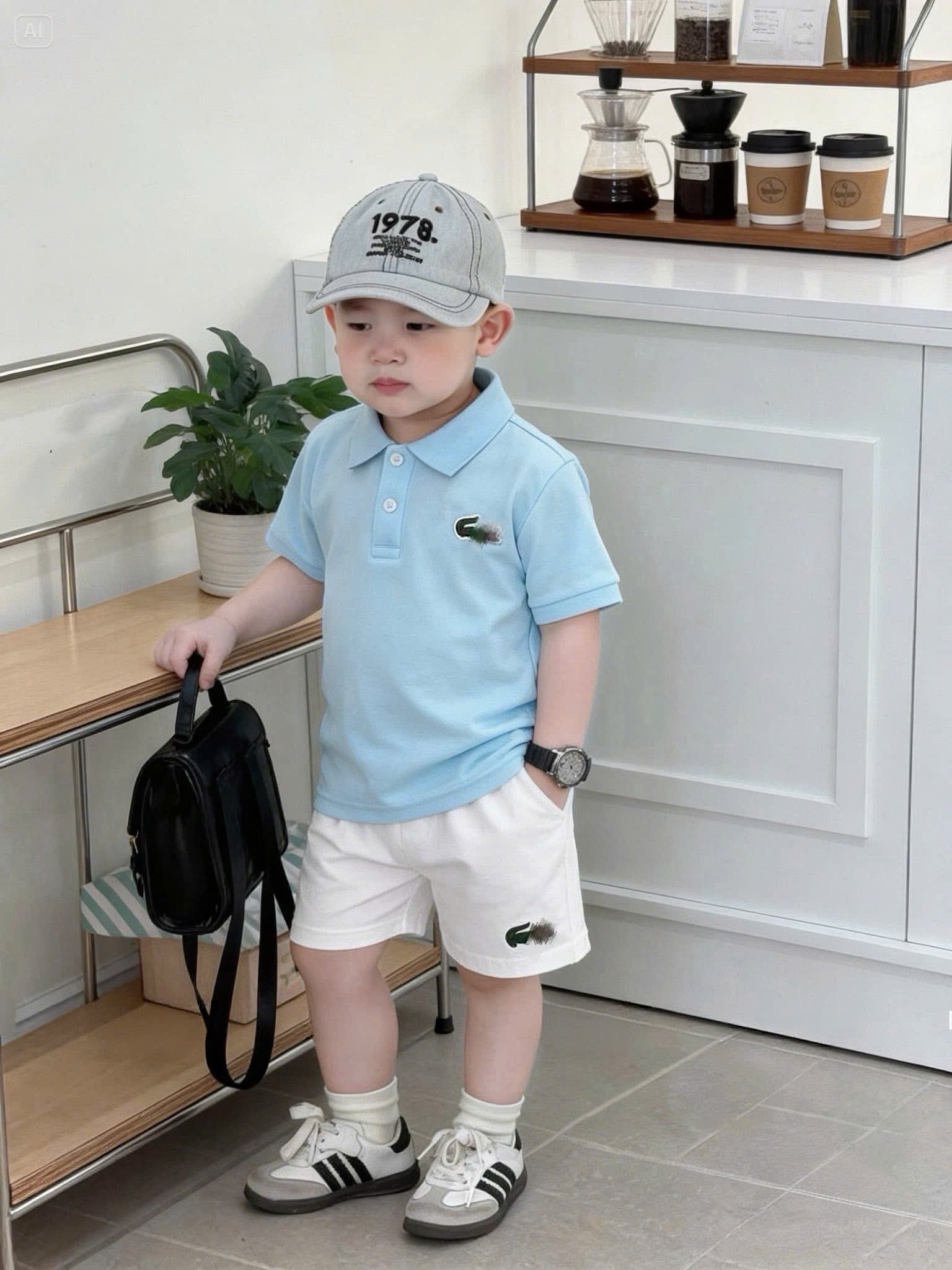T280 - BỘ ĐÙI BÉ TRAI ÁO POLO XANH CÁ SẤU QUẦN TRẮNG