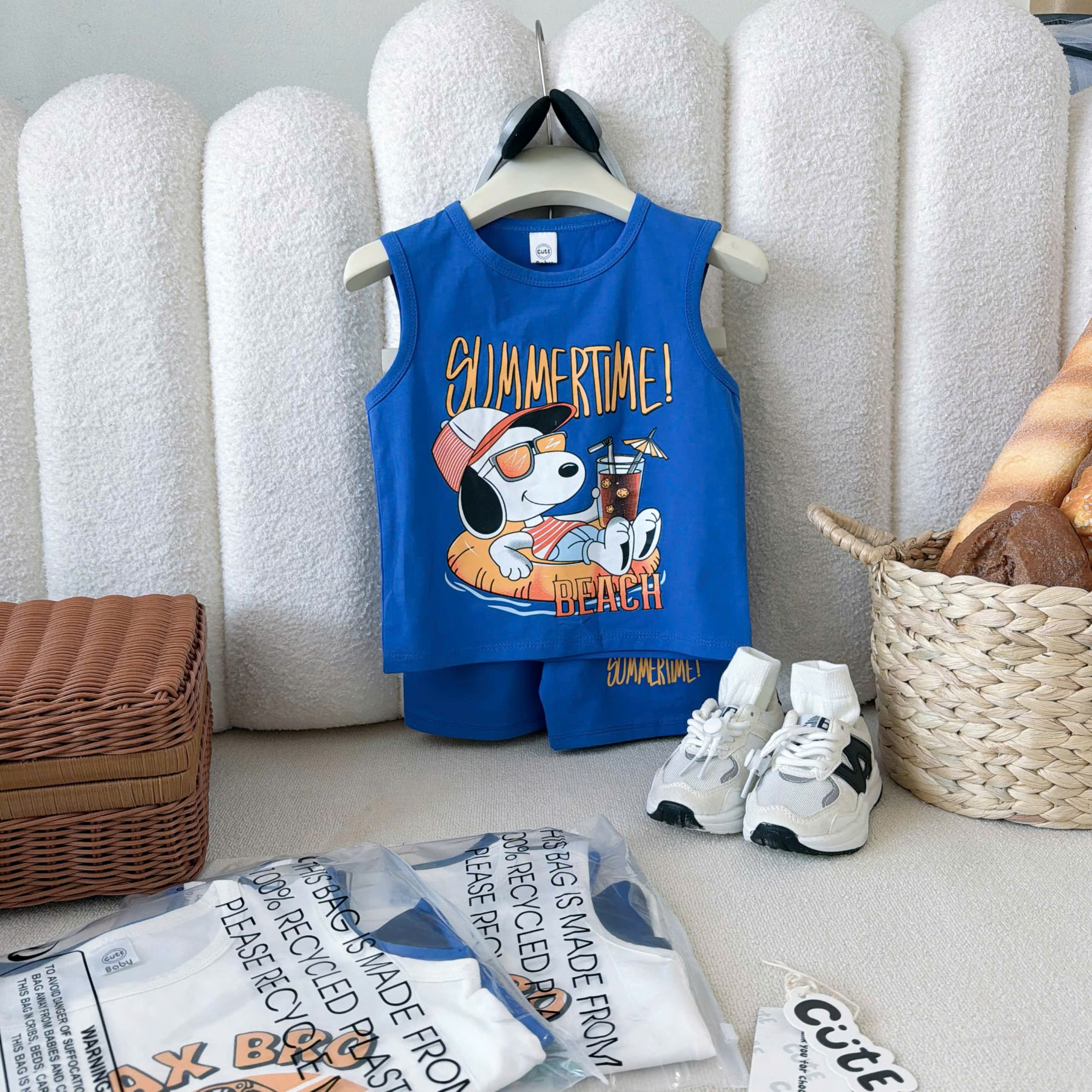 T300 - SET 3 BỘ ĐÙI BÉ TRAI SUMMER RELAX than xanh trắng