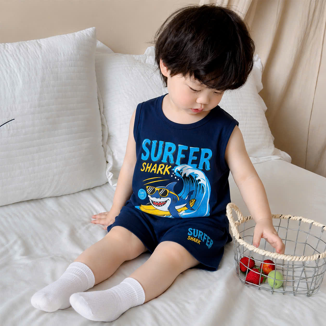 T300 - SET 3 BỘ ĐÙI BÉ TRAI SUMMER RELAX than xanh trắng
