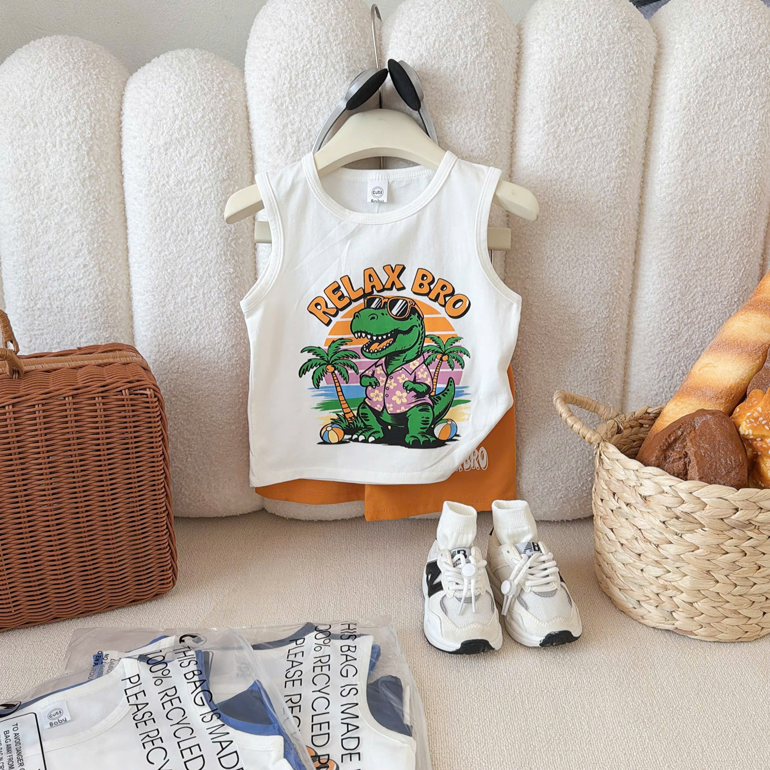 T300 - SET 3 BỘ ĐÙI BÉ TRAI SUMMER RELAX than xanh trắng
