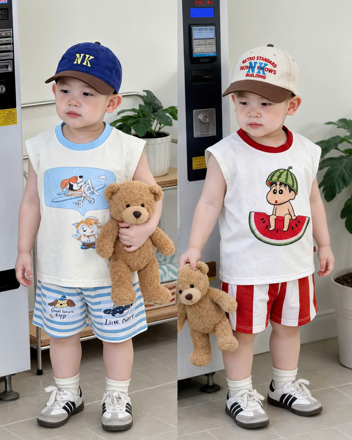 T318 - SET 2 BỘ ĐÙI BÉ TRAI BA LỖ SHIN DƯA HẤU be trắng