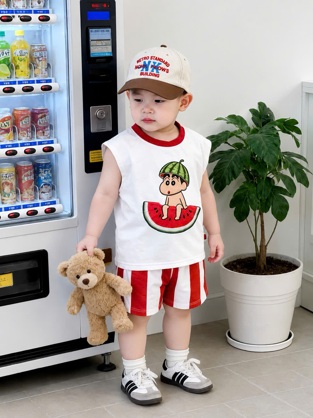 T318 - SET 2 BỘ ĐÙI BÉ TRAI BA LỖ SHIN DƯA HẤU be trắng